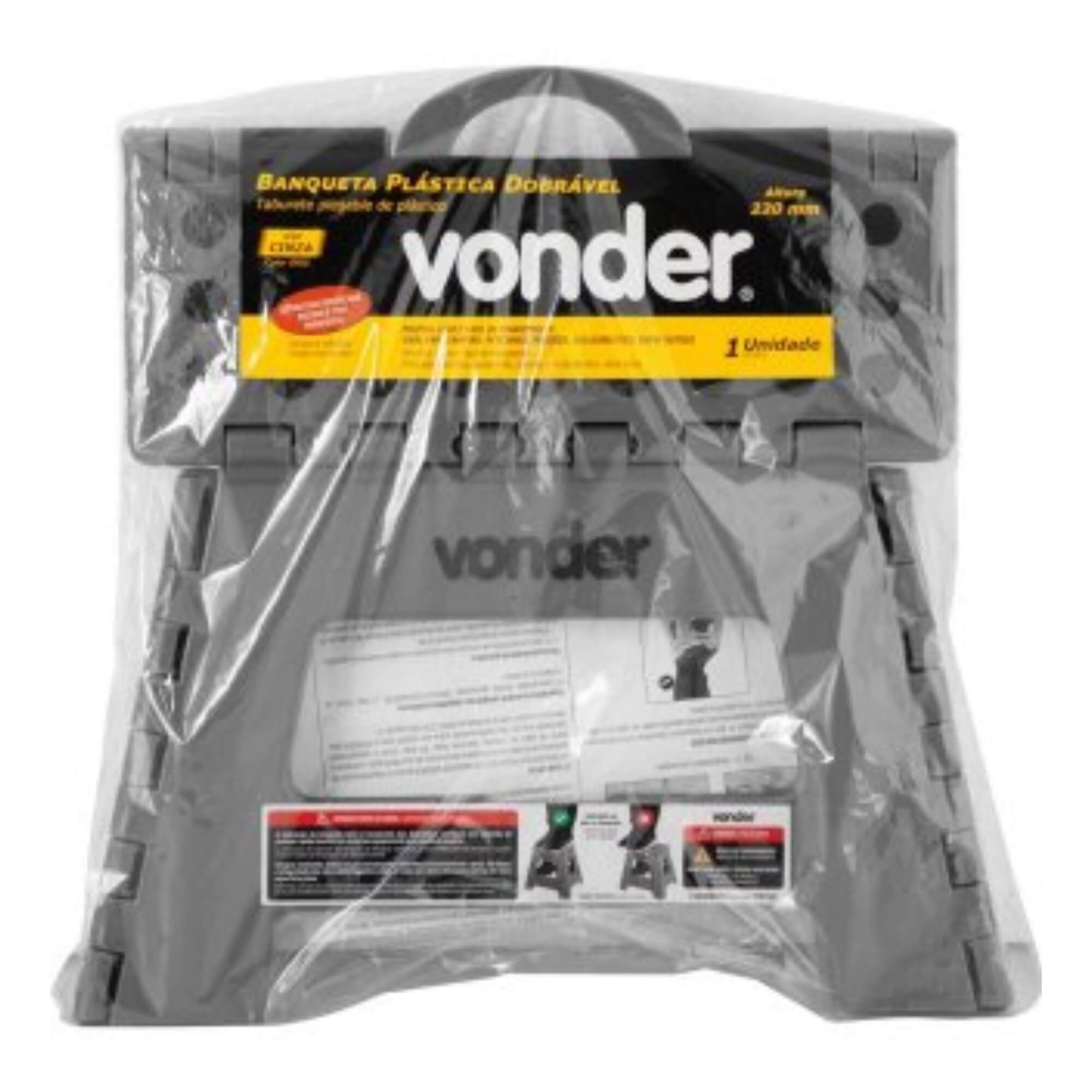Banqueta Plástica Dobrável Cinza Altura 220 mm Vonder - 3540022004