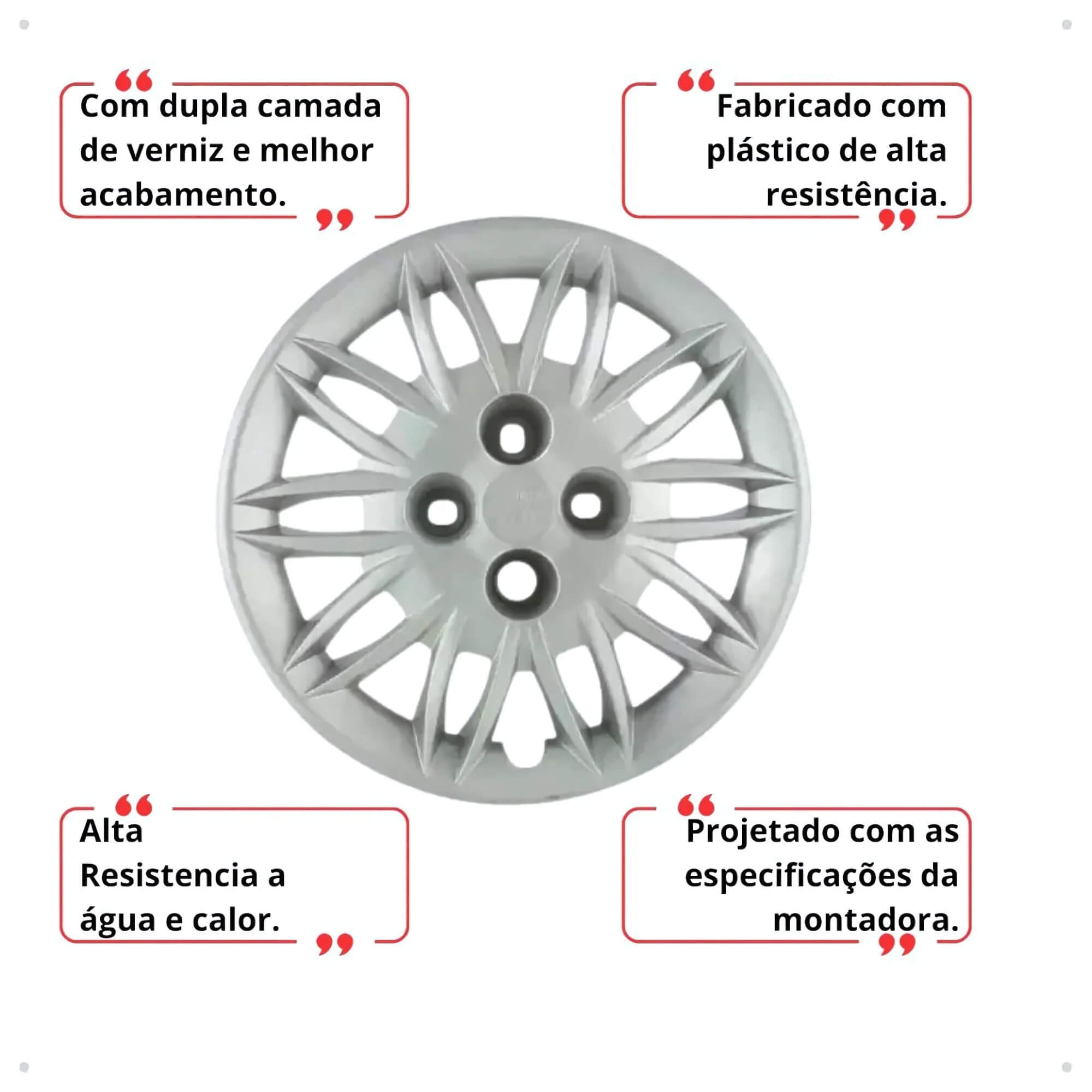 Calota Aro 15" cor Prata Modelo Idea Attractive 11/13 Jogo c/ 4 Calotas Grid - 045CP-PTA-E