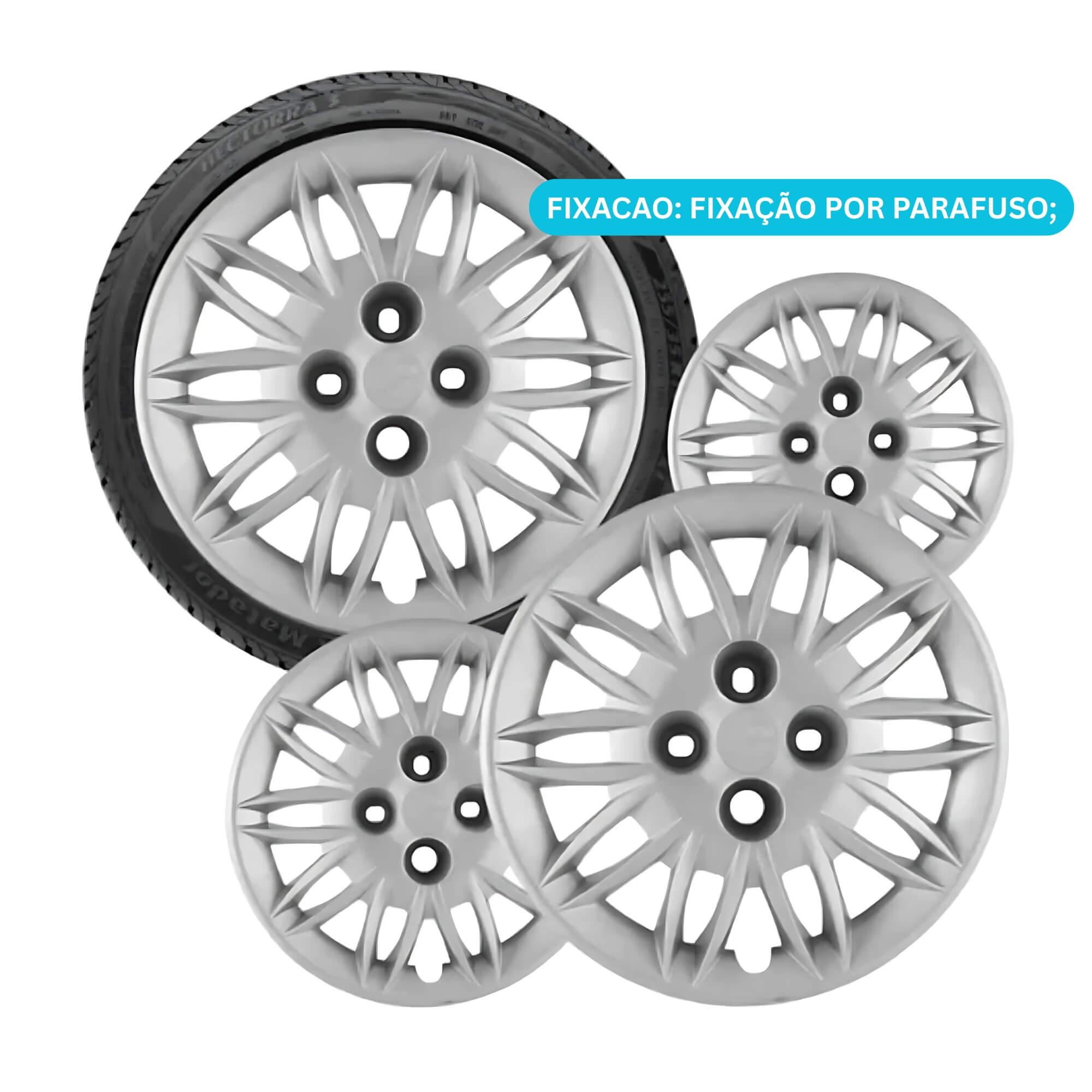 Calota Aro 15" cor Prata Modelo Idea Attractive 11/13 Jogo c/ 4 Calotas Grid - 045CP-PTA-E