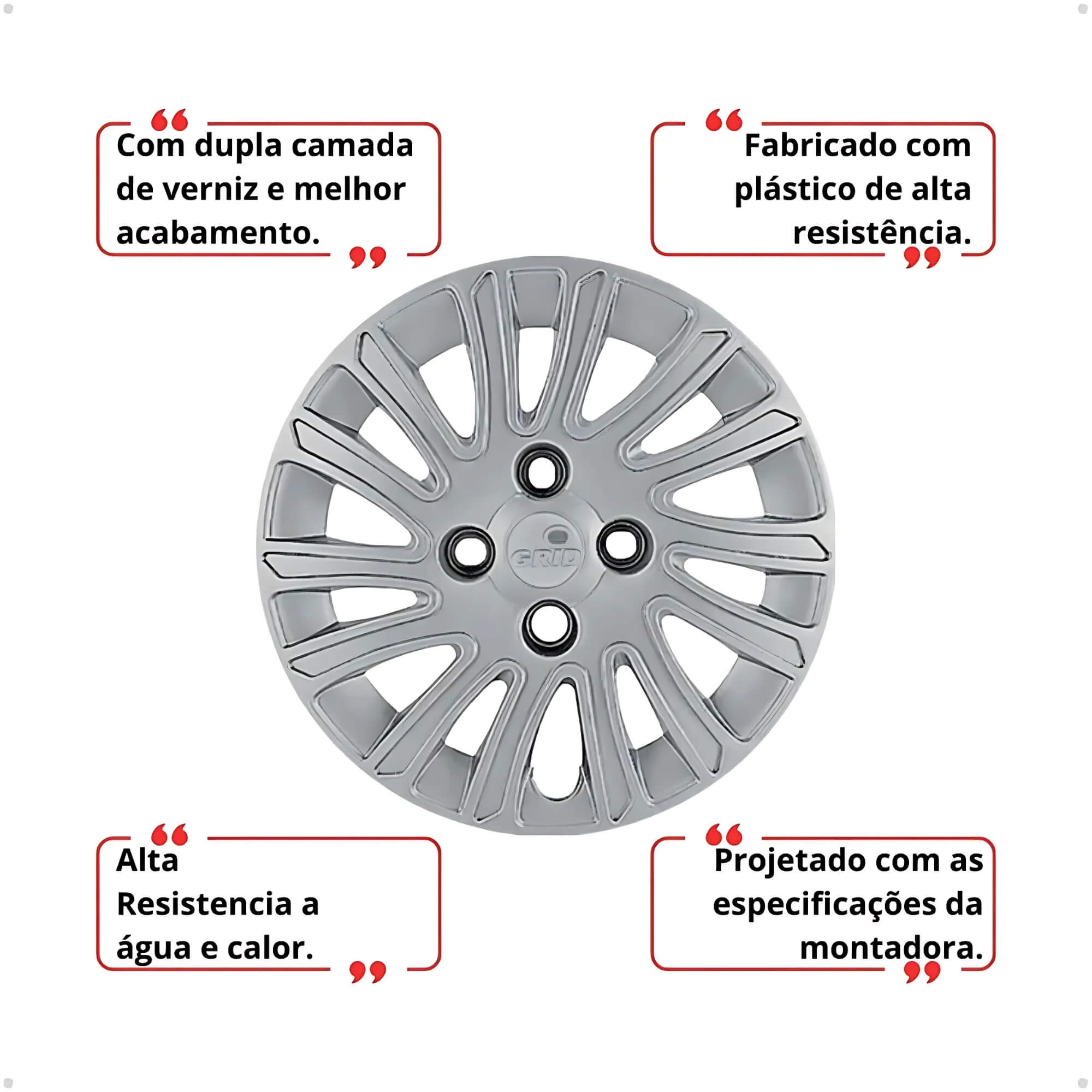 Calota Aro 14" cor Prata Modelo Grand Siena 12/13 Jogo c/ 4 Calotas Grid - 093CB-PTA-E