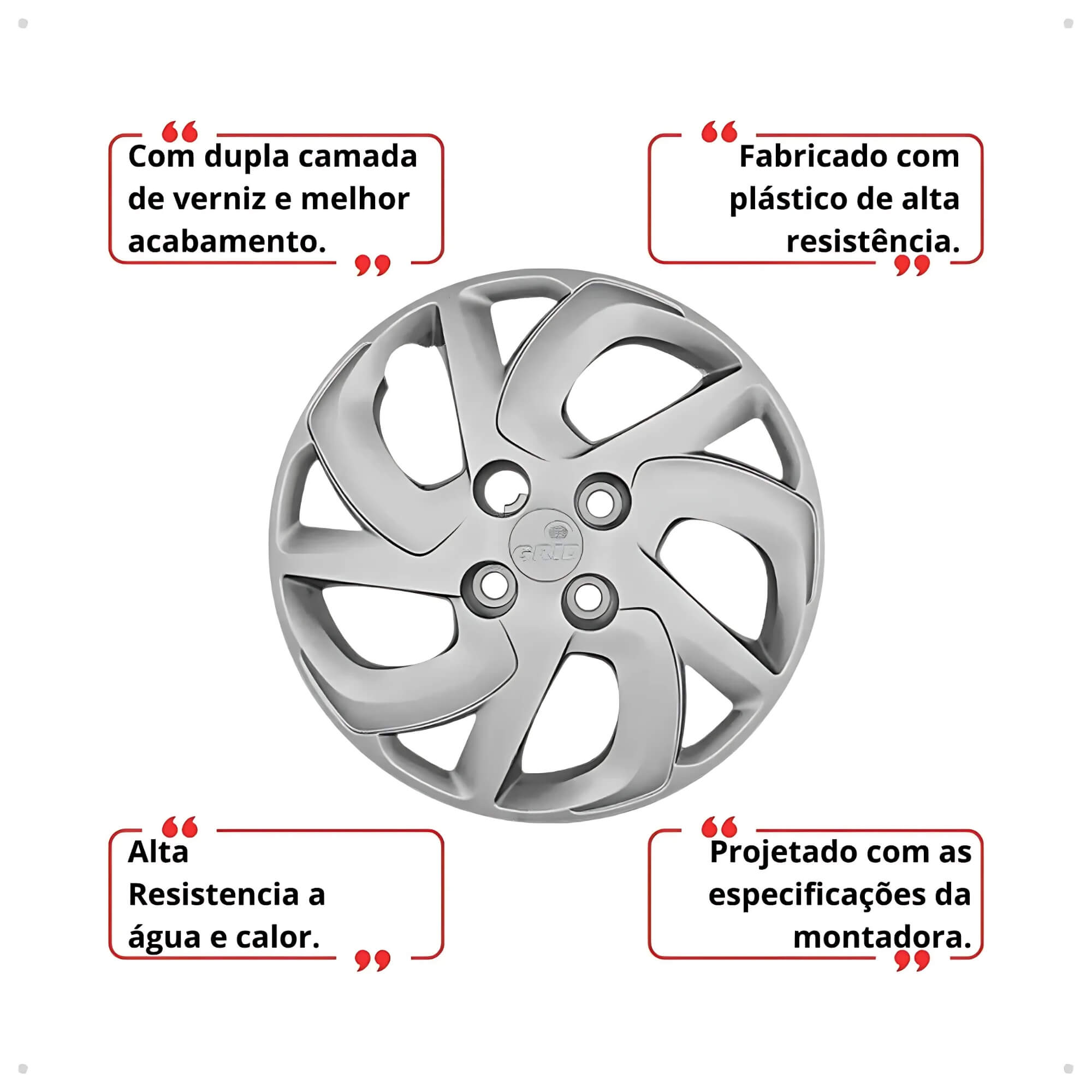 Calota Aro 14" cor Prata Modelo Palio Fire 15/16 Jogo c/ 4 Calotas Grid - 231CB-PTA-E