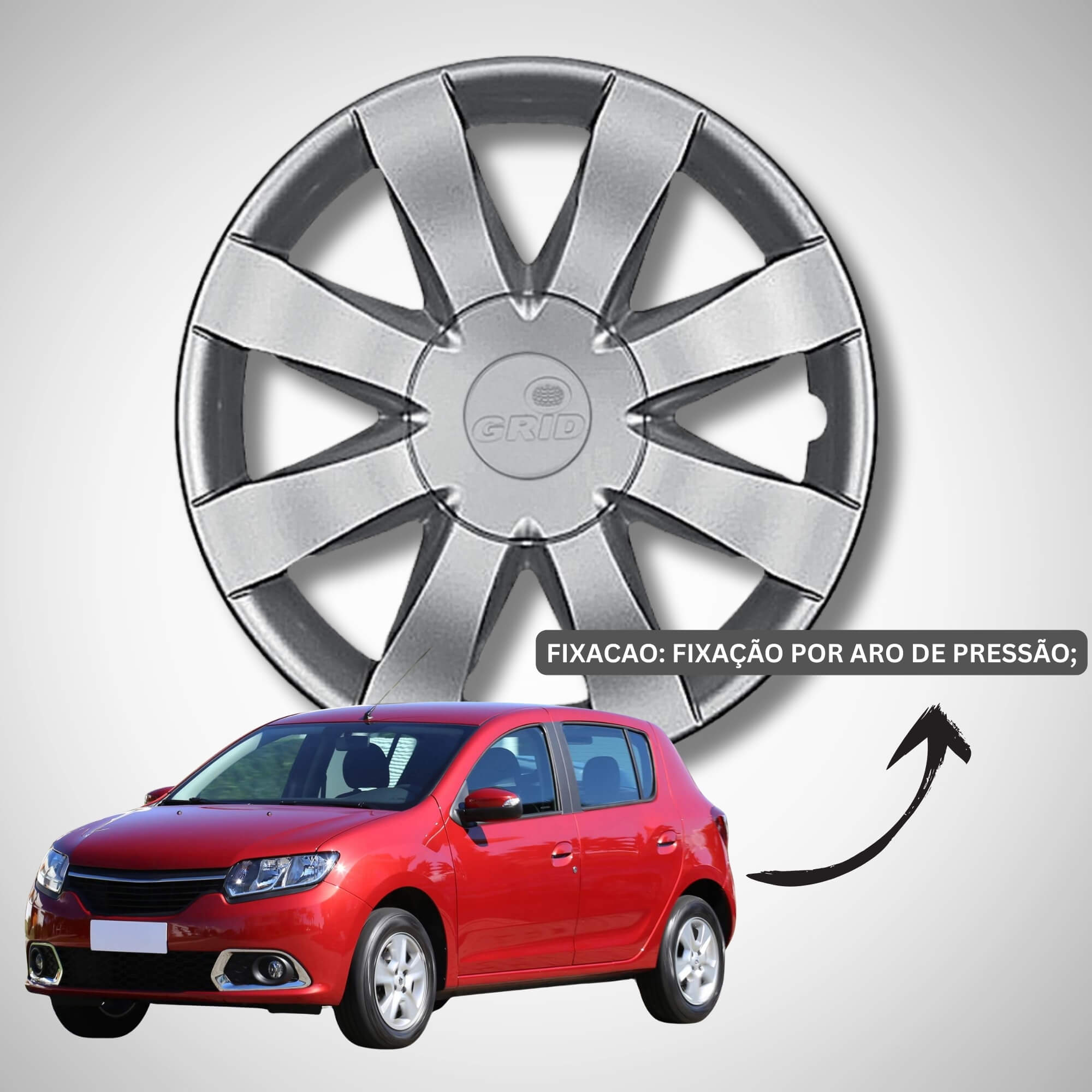 Calota Aro 15" na cor Prata modelo Sandero/Logan 15/16 Jogo c/ 4 Calotas Grid - 875AR-PTA-E
