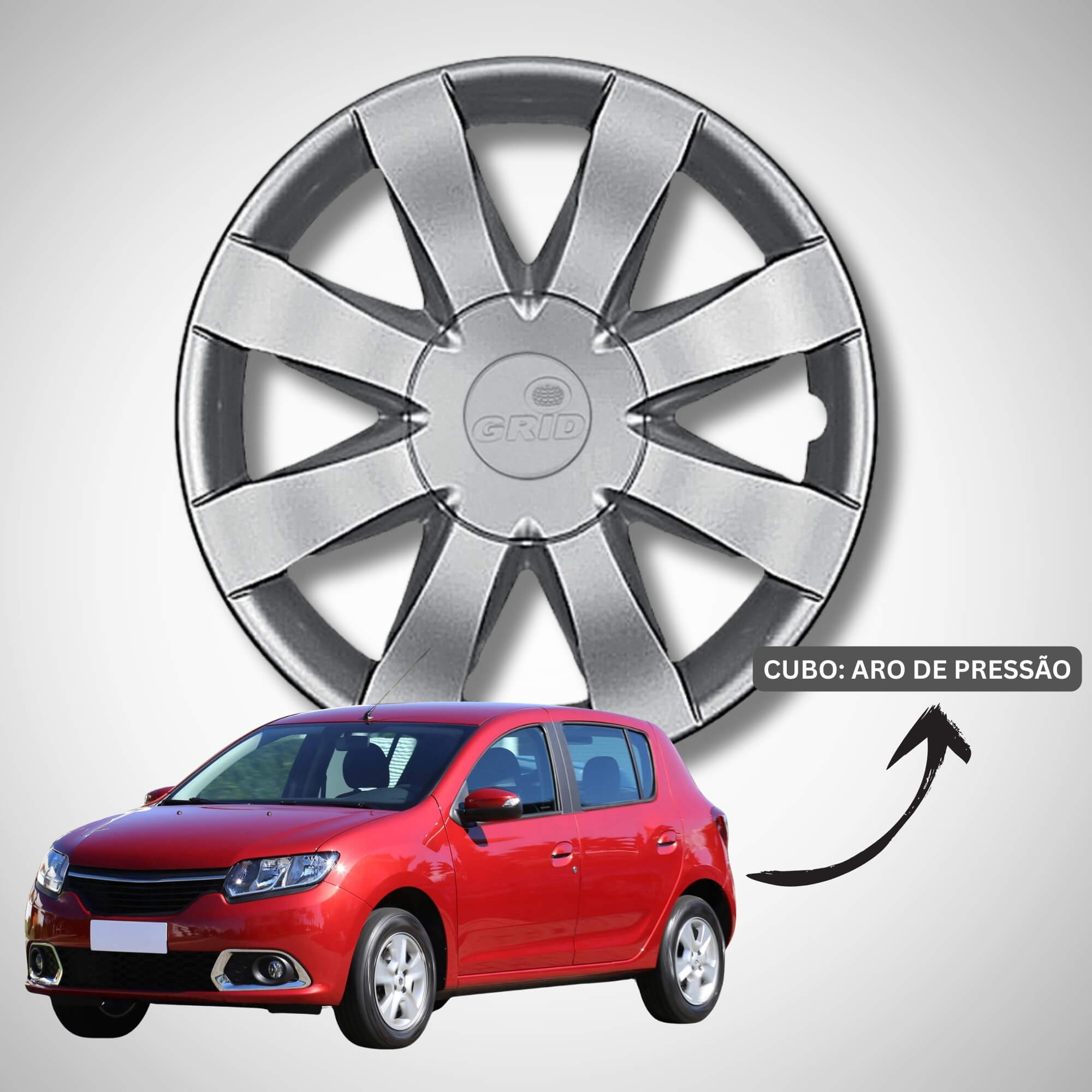 Calota Aro 15" na cor Prata modelo Sandero/Logan 15/16 Jogo c/ 4 Calotas Grid - 875AR-PTA-E