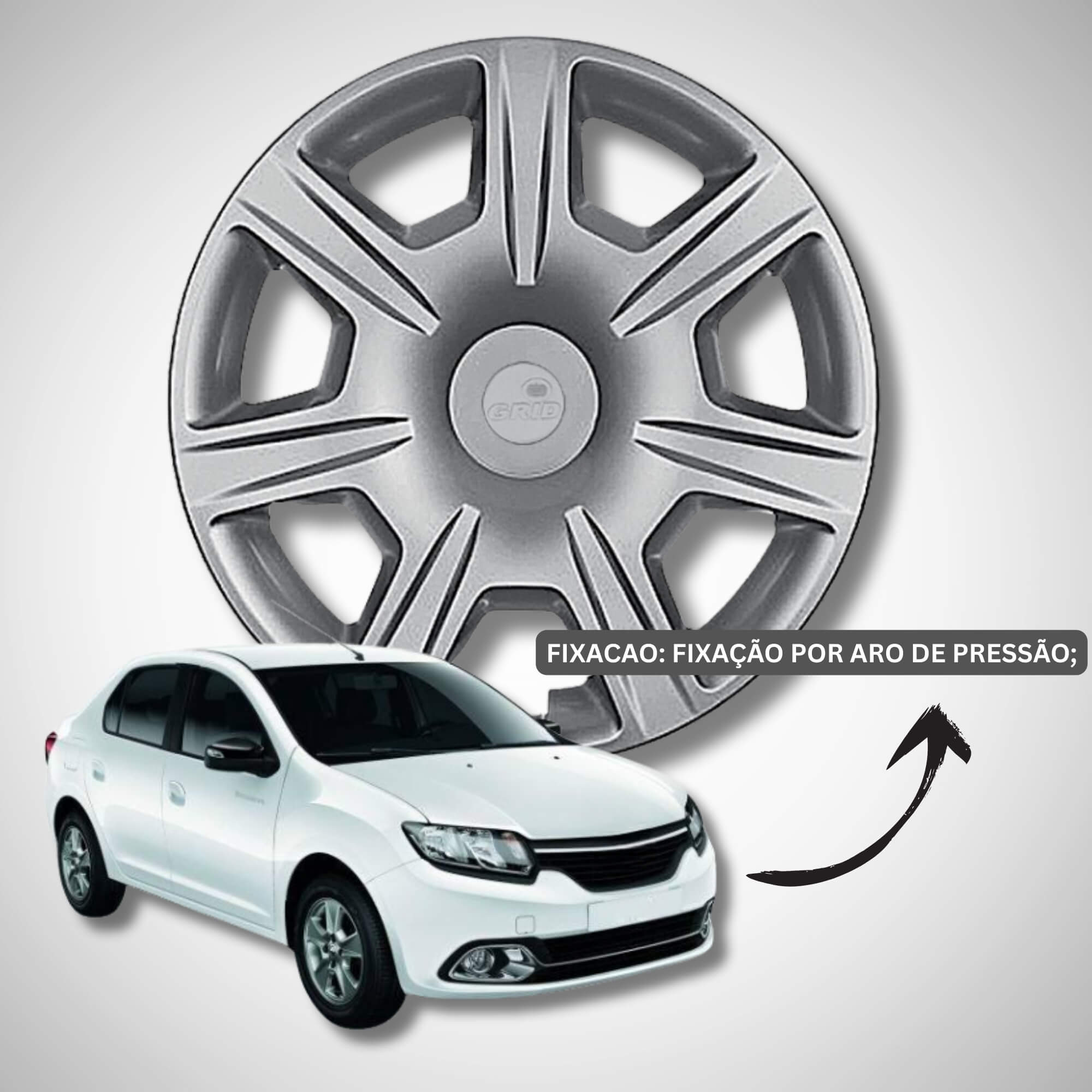 Calota Aro 15" cor Prata modelo Logan/Sendero 15/18 Jogo c/ 4 Calotas GRID - 876AR-PTA-E