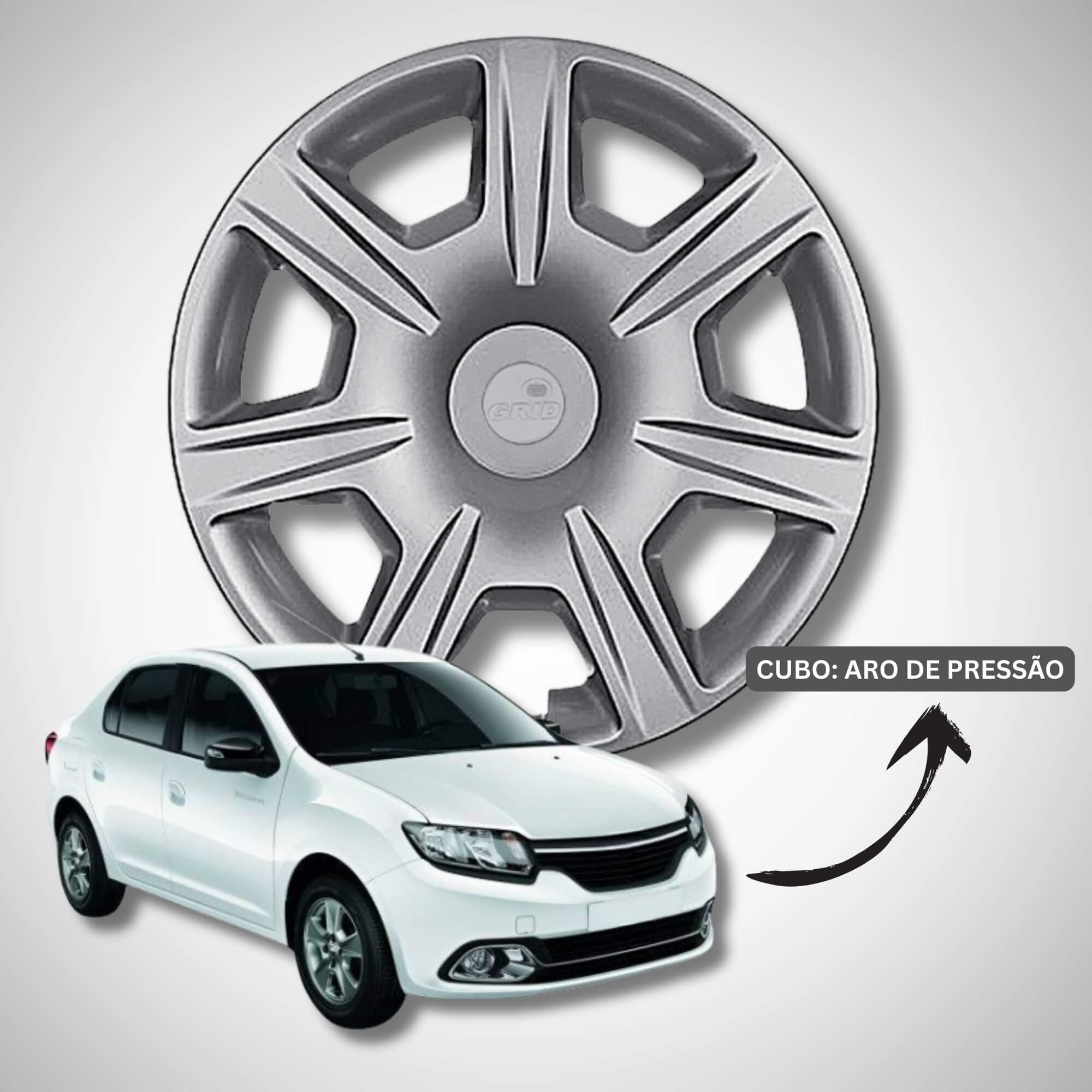Calota Aro 15" cor Prata modelo Logan/Sendero 15/18 Jogo c/ 4 Calotas GRID - 876AR-PTA-E