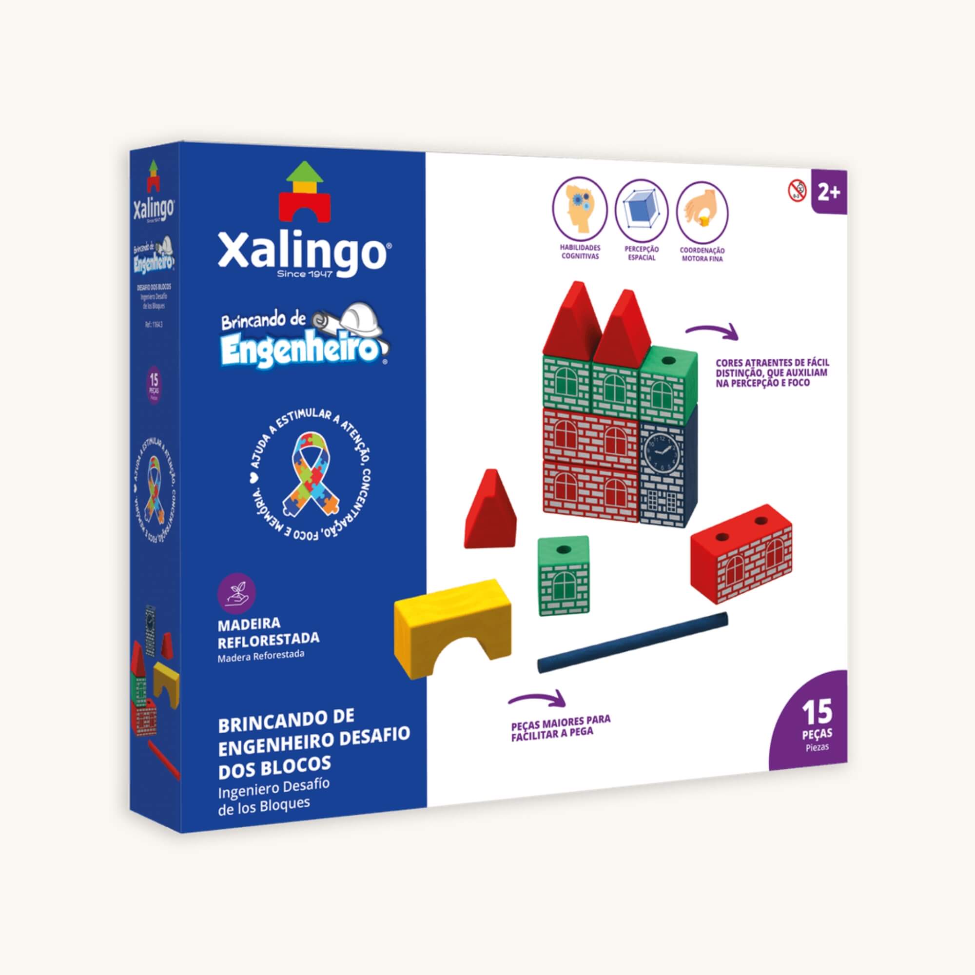 Brinquedo Infantil Brincando de Engenheiro Desafio dos Blocos 15 Peças Xalingo - 11643