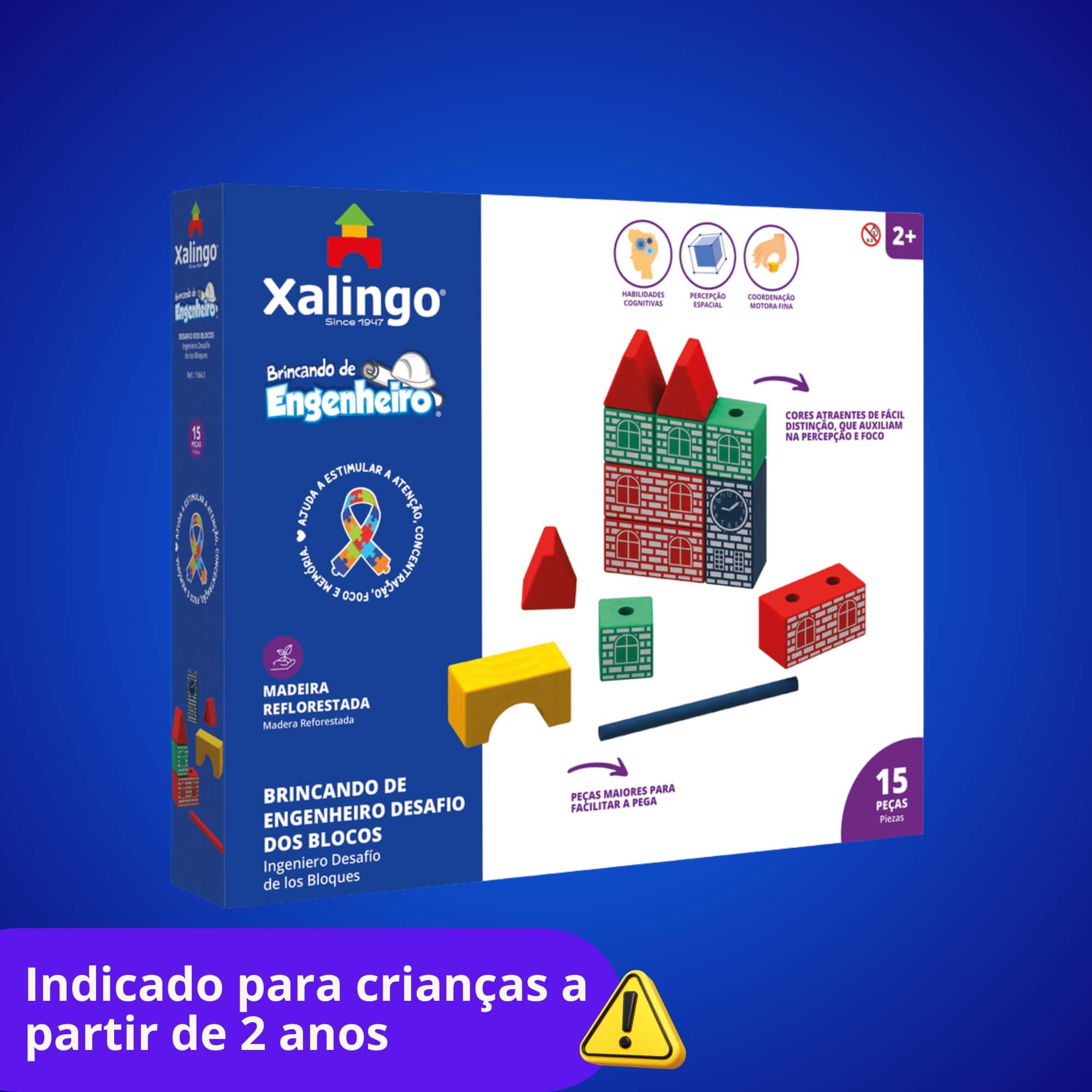 Brinquedo Infantil Brincando de Engenheiro Desafio dos Blocos 15 Peças Xalingo - 11643