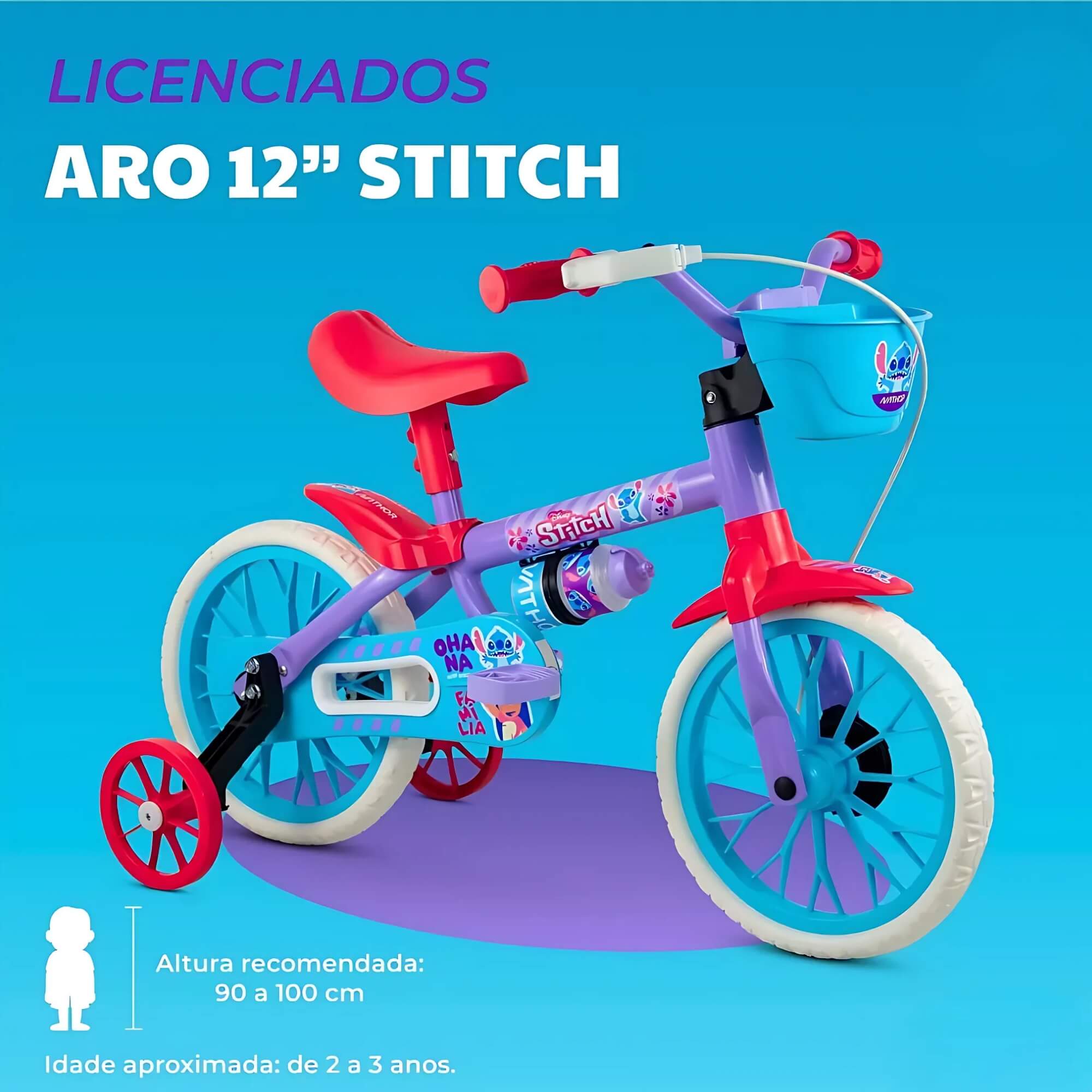 Bicicleta Infantil Aro 12" Stitch Nathor - 101260160004