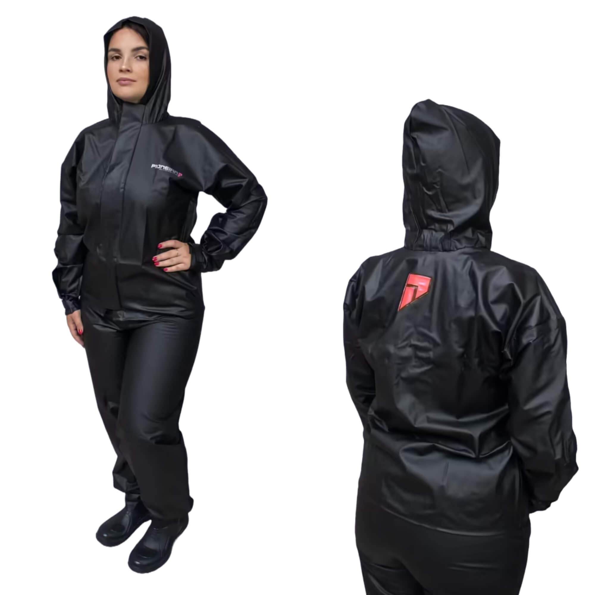 COMP Conjunto Capa de Chuva de PVC Combate Gola Feminino Preta Pioneira - Escolha Tamanho