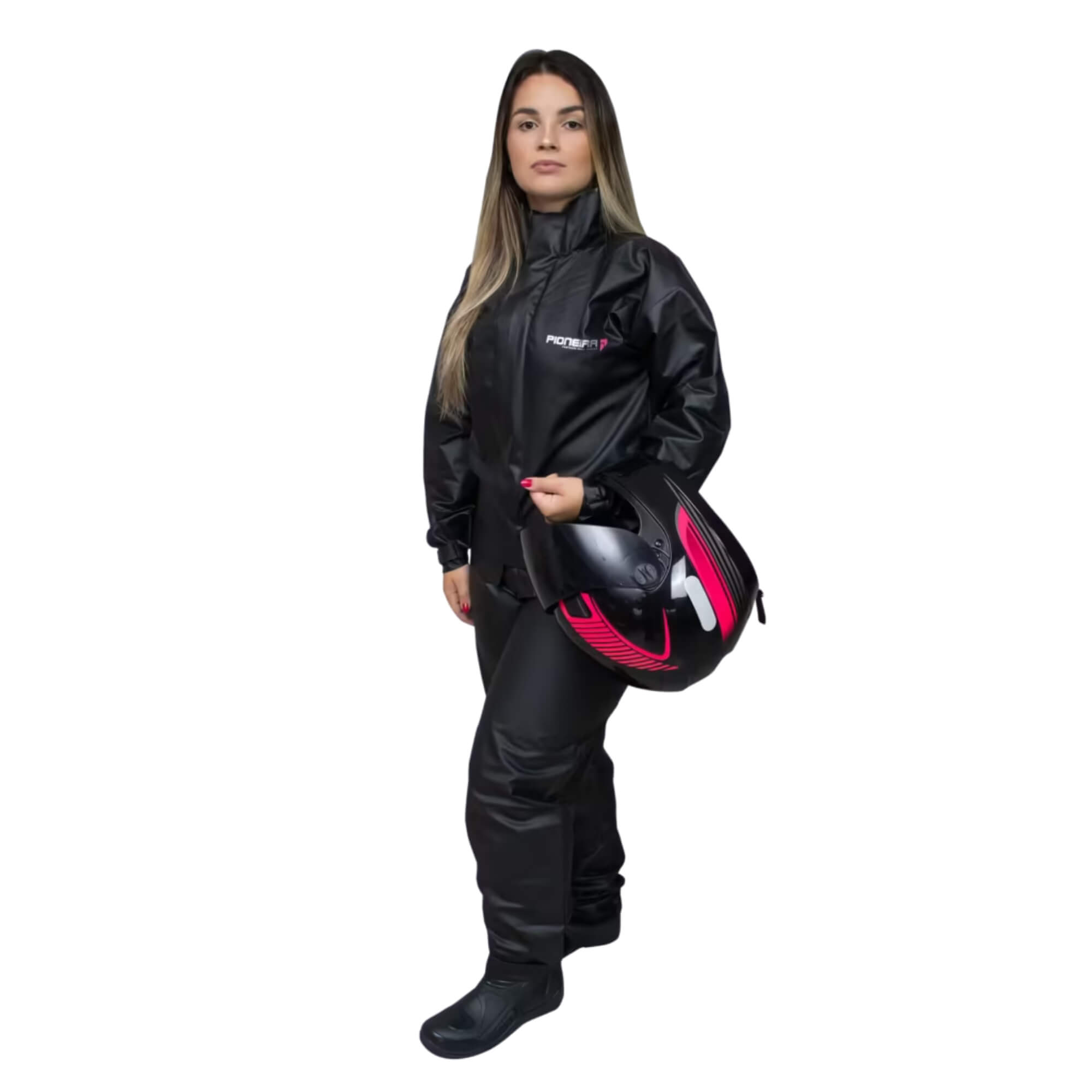 COMP Conjunto Capa de Chuva de PVC Combate Gola Feminino Preta Pioneira - Escolha Tamanho Preto:GG