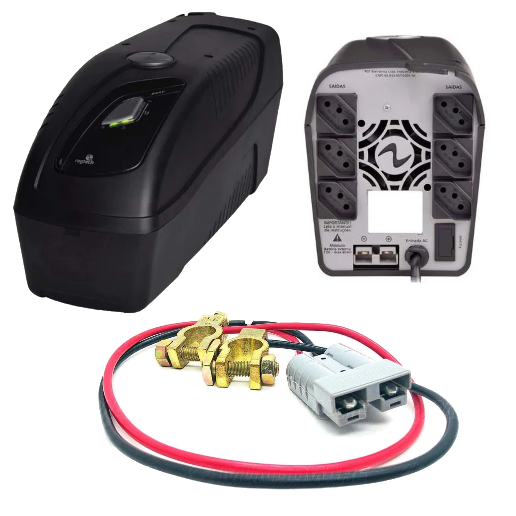 COMP Kit Nobreak Ragtech 700VA  20NEW4139 Easy Way 6 Tomadas + Cabo Conexão Bateria 12v