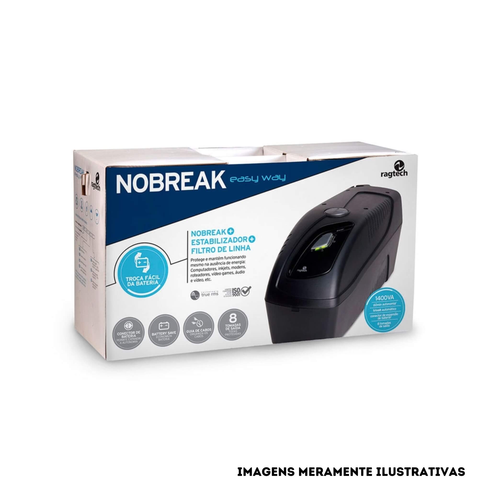 COMP Kit Nobreak Ragtech 1400VA CBU-TI 20NEW4154 Easy Way Bivolt + Cabo de Bateria 12v
