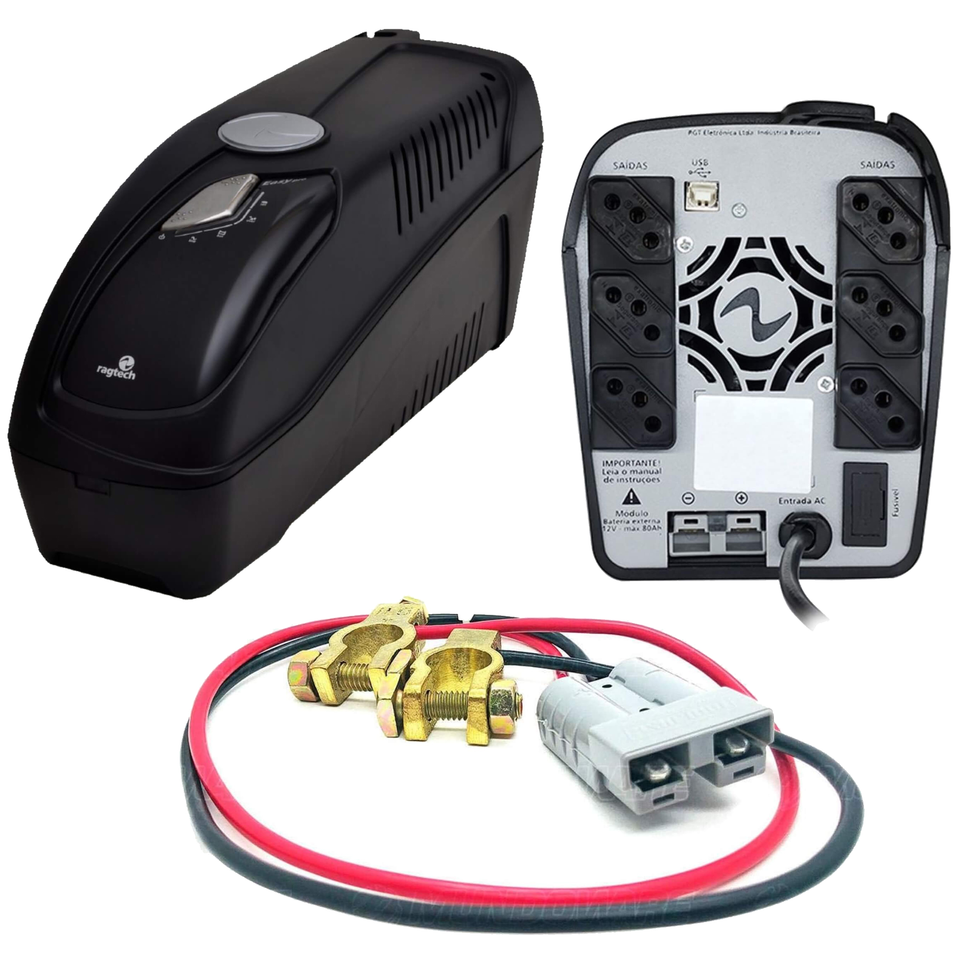 COMP Kit Nobreak Ragtech 700VA Senoidal 4164 Easy Pro Trivolt + Cabo de Bateria 12v