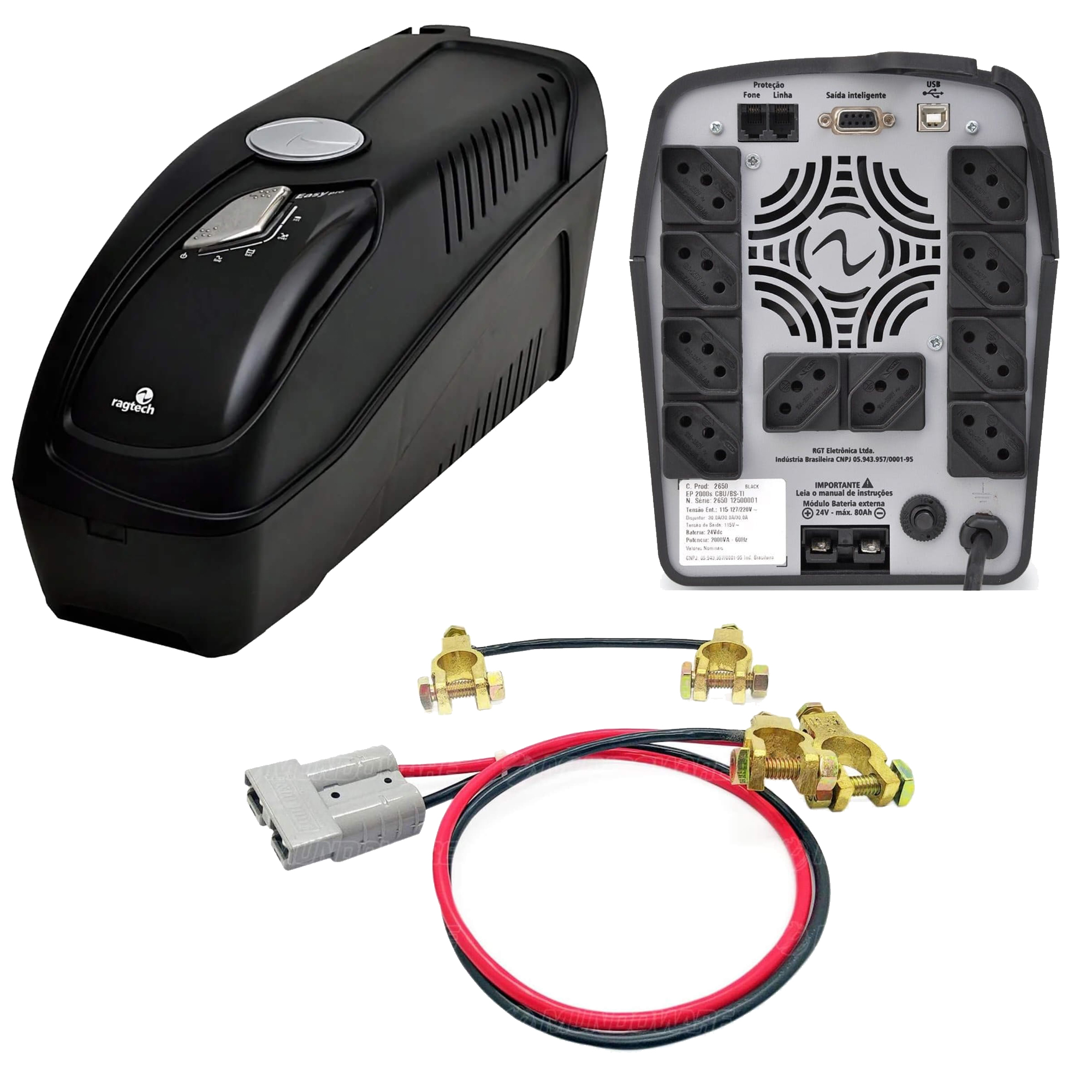 COMP Kit Nobreak Ragtech 2000VA 20NEP4037 Senoidal Easy Pro Trivolt + Cabo de Bateria 24v