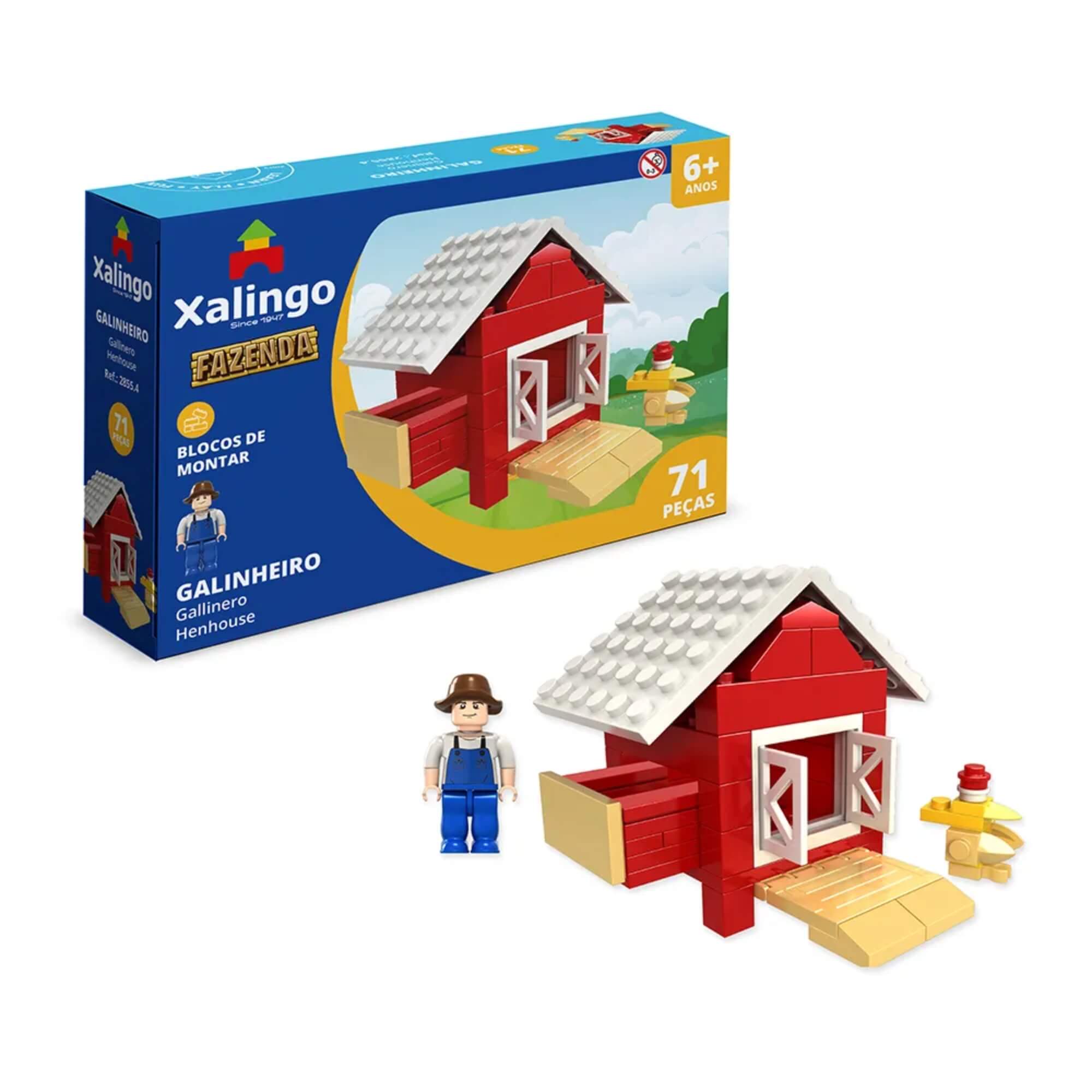 Brinquedo Infantil Blocos de Montar Fazenda Galinheiro 71 peças Xalingo - 28554