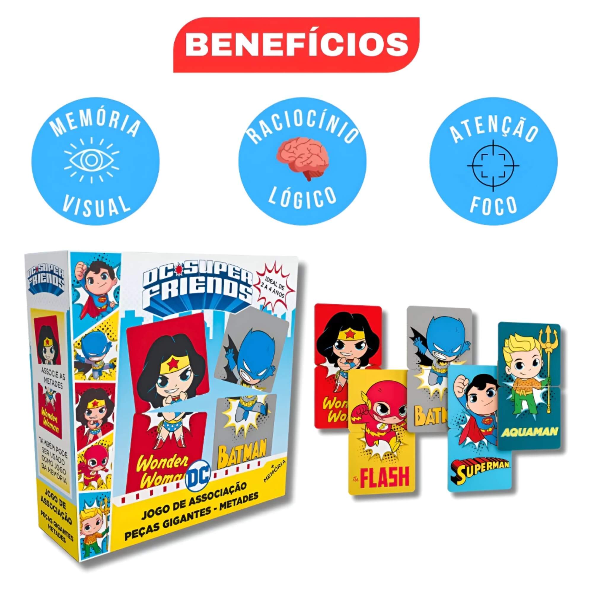 Jogo Educativo de Associação DC Super Friends Peças Gigantes Metades Cooper Fun - 00073