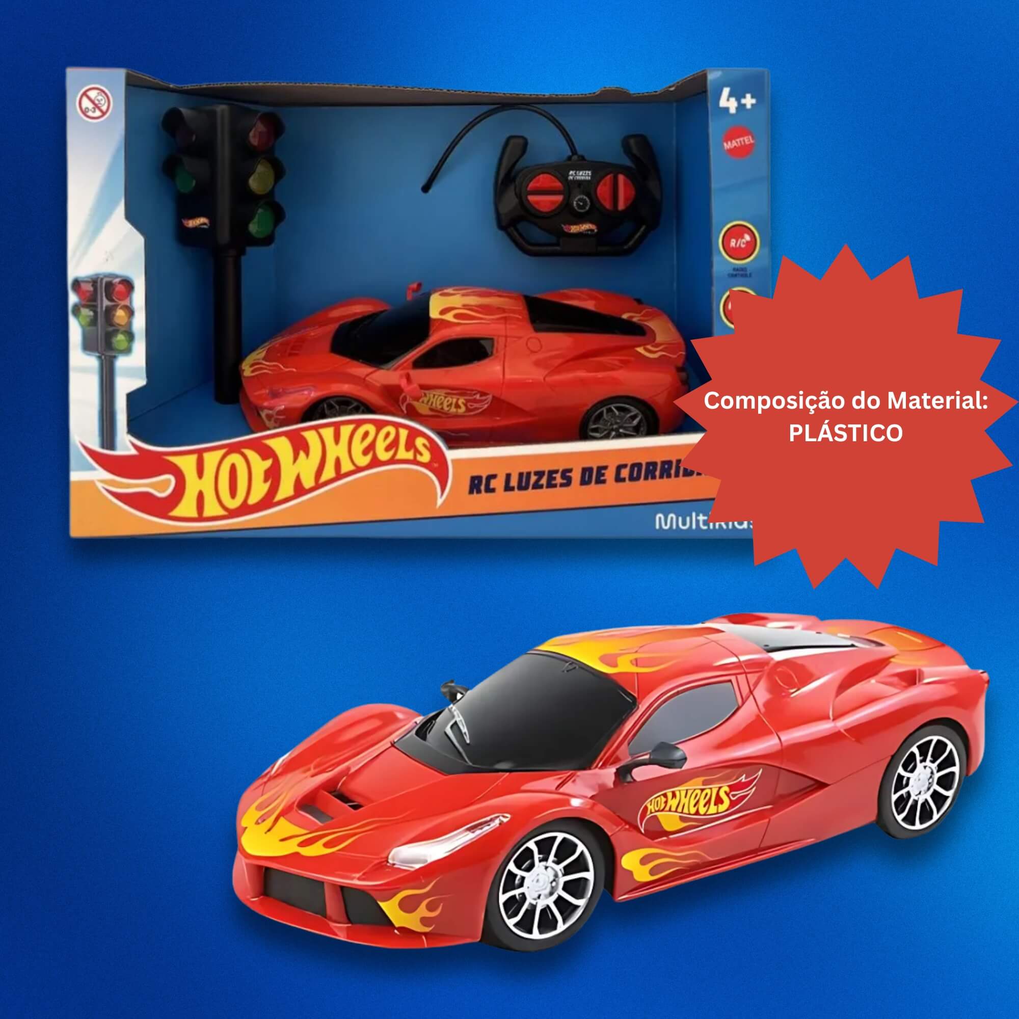 Brinquedo Infantil Carrinho de Controle Remoto Hot Wheels Vermelho Multikids - BR2446