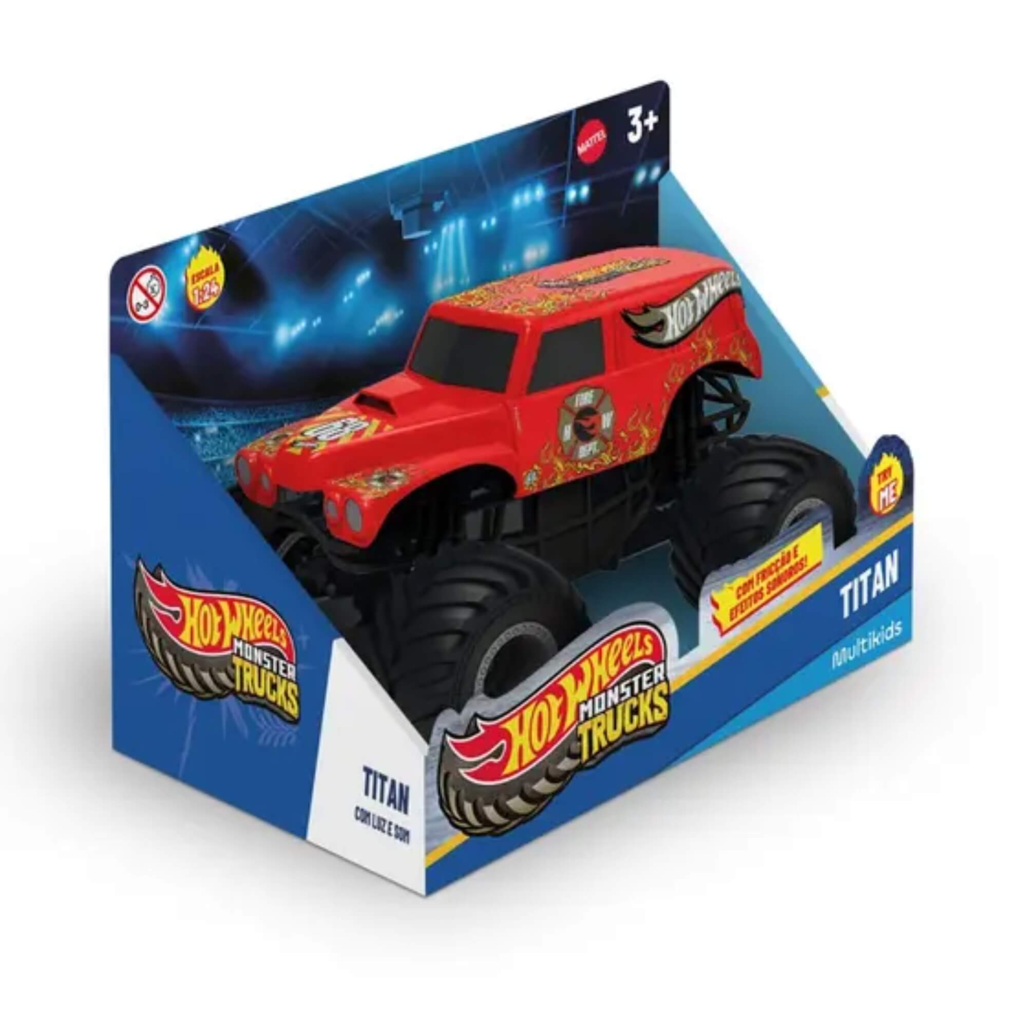 Brinquedo Infantil Hot Wheels Monster Truck Titan 1:24 c/ Luz e Som Multikids - BR2530