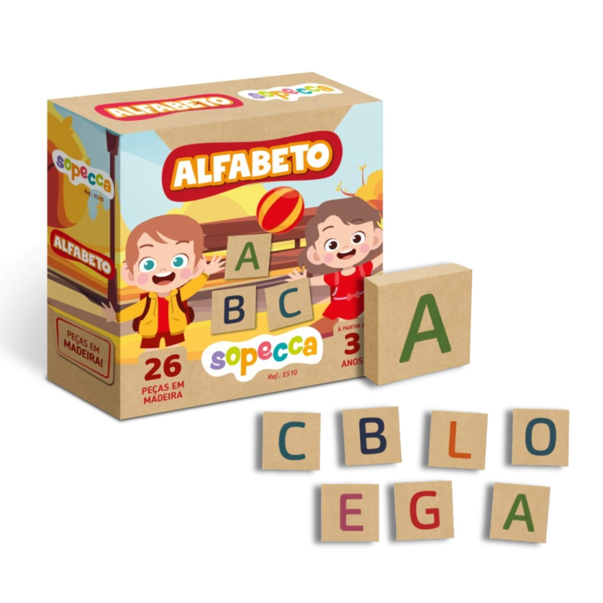 Jogo Infantil Educativo Alfabeto c/ 26 peças em MDF Sopecca - ES10