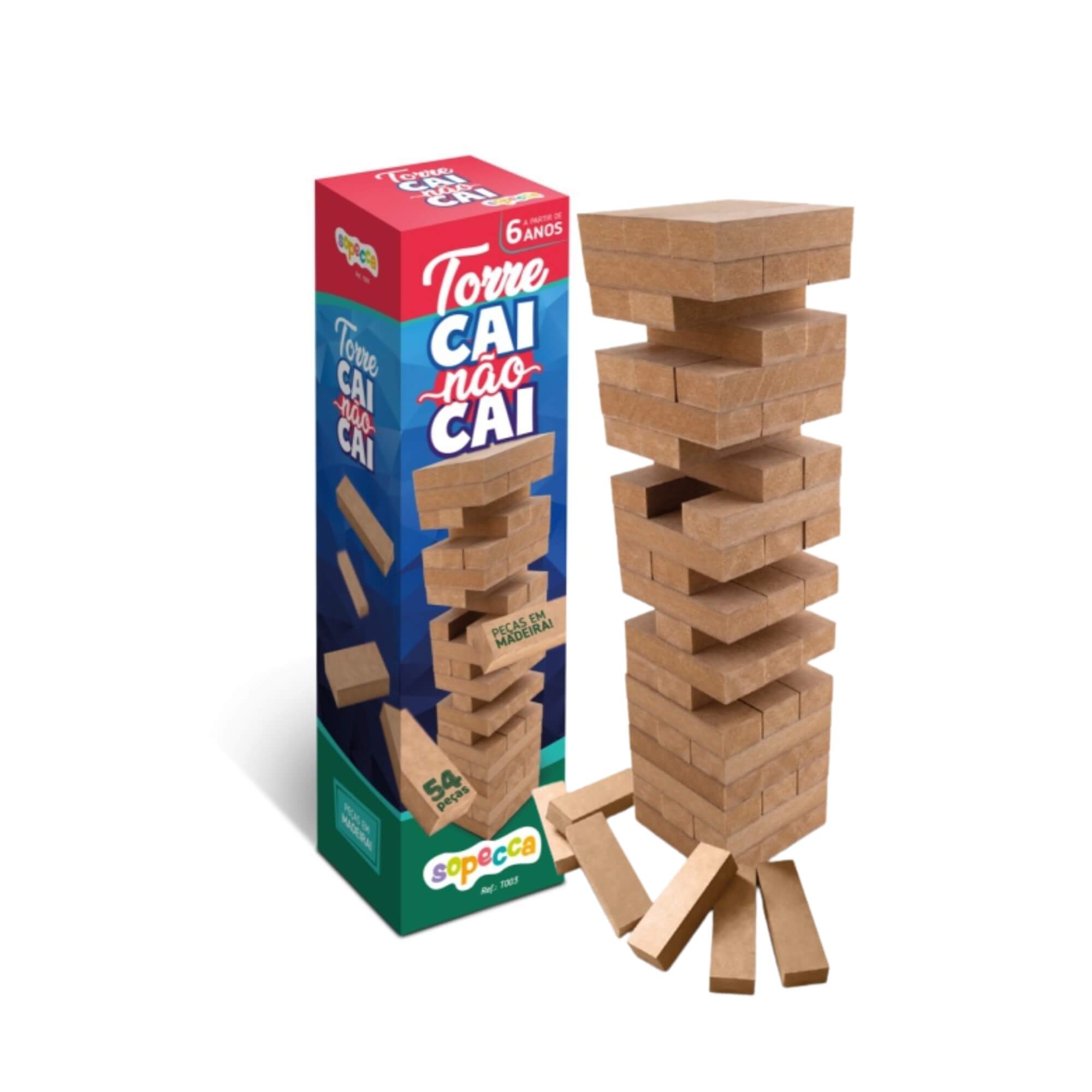 Jogo Infantil Torre Cai Não Cai com 54 Peças Sopecca - TE003