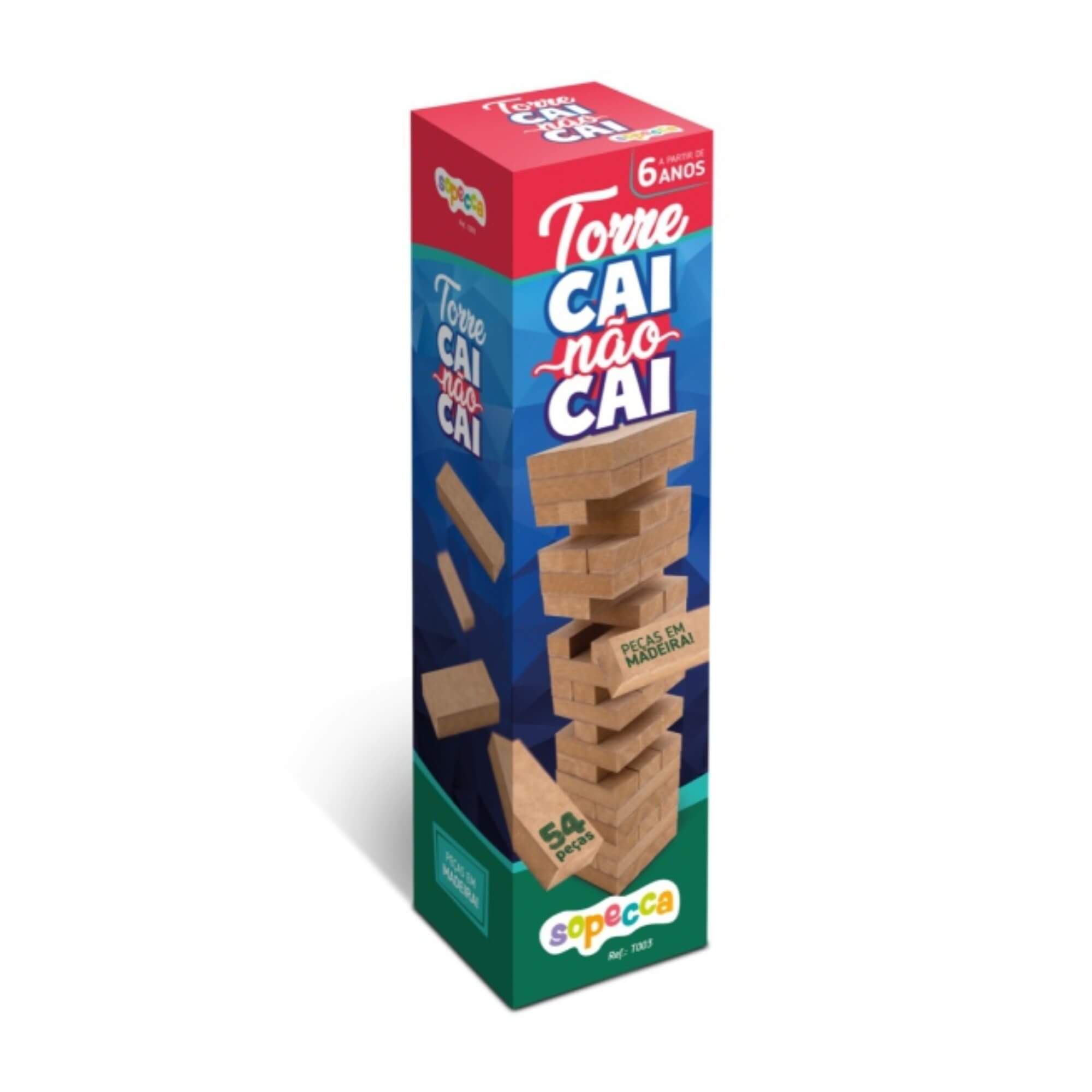 Jogo Infantil Torre Cai Não Cai com 54 Peças Sopecca - TE003