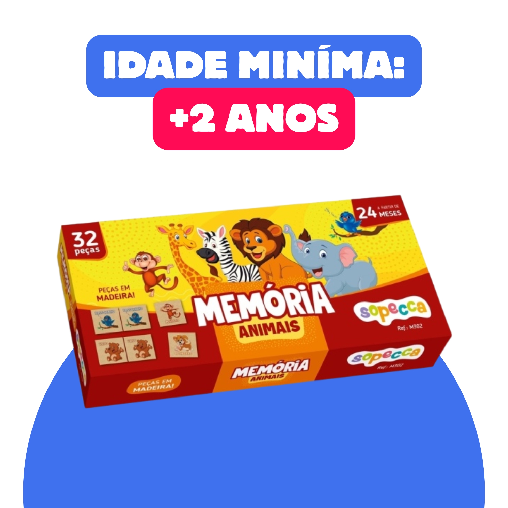 Jogo da Memória Infantil Memória Animais 32 Peças Sopecca - M302