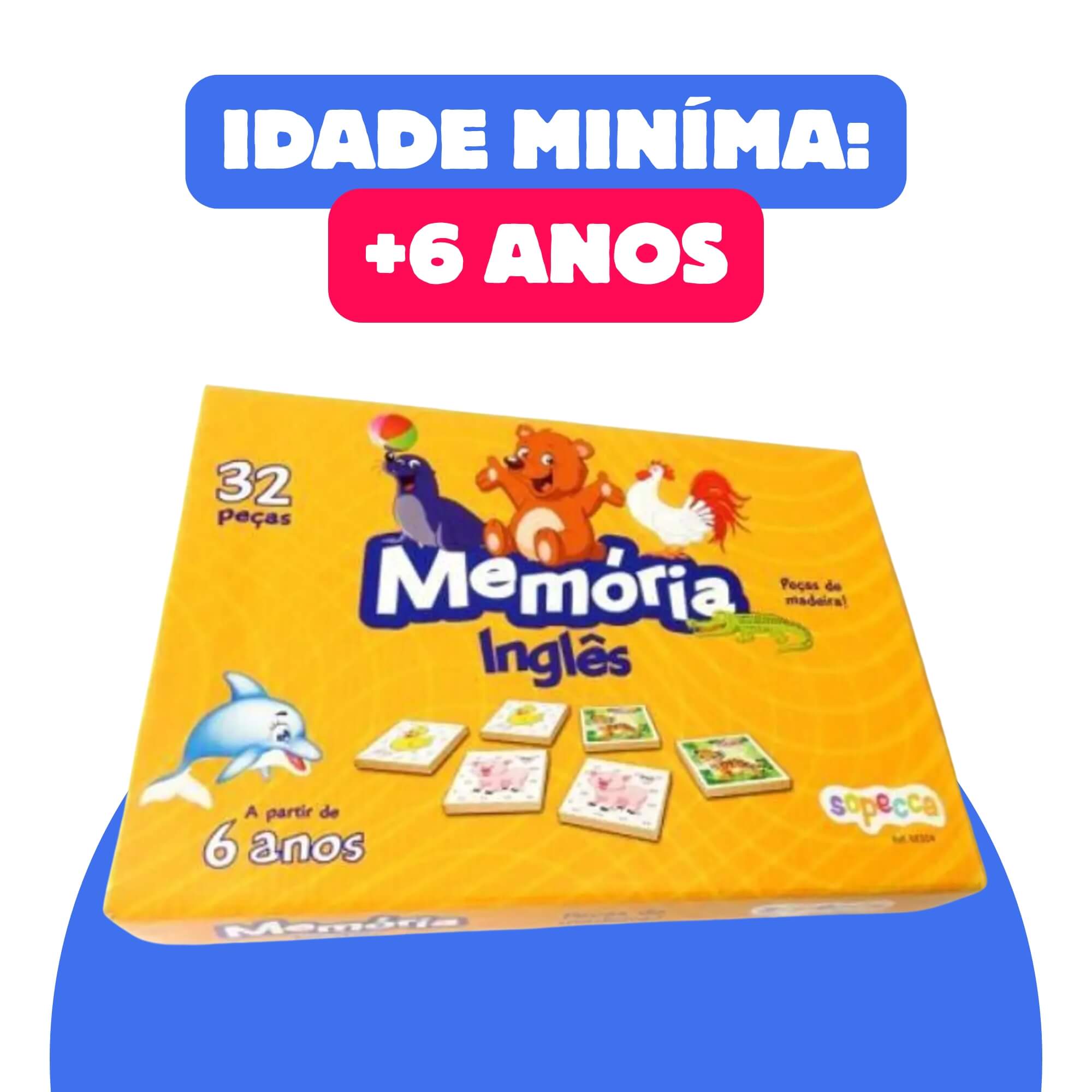 Jogo da Memória Infantil Memória Inglês 32 Peças Sopecca - M304