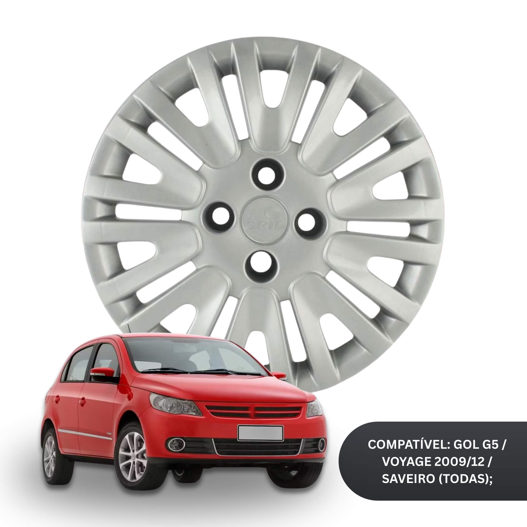 Calota Aro 14" cor Prata Modelo Gol Power G5 09/10 Jogo c/ 4 Calotas Grid - 010CA-PTA-E