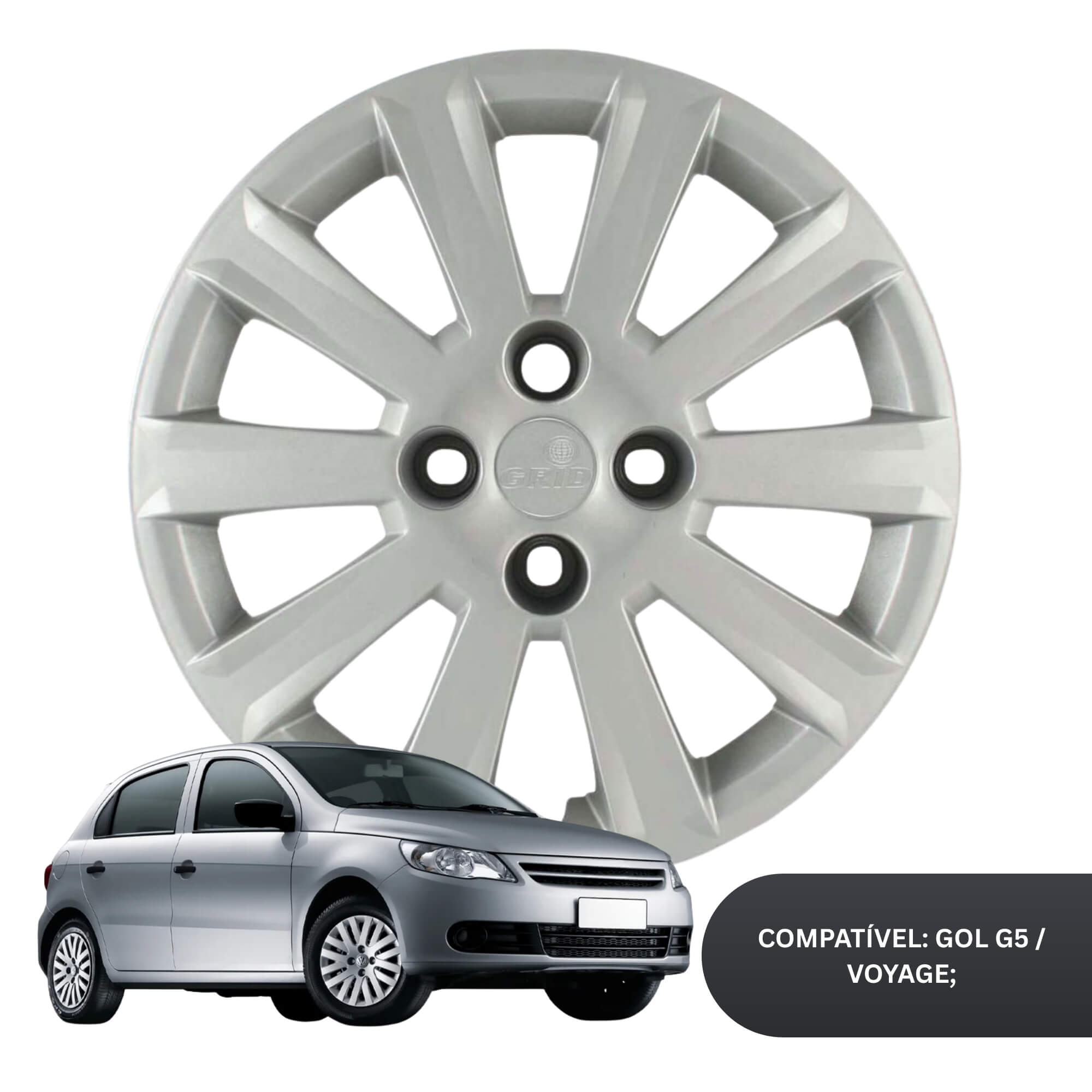 Calota Aro 15" Prata Modelo Gol/Voyage Confortline G5 11/12 Jogo c/ 4 Calotas Grid - 018CP-PTA-E