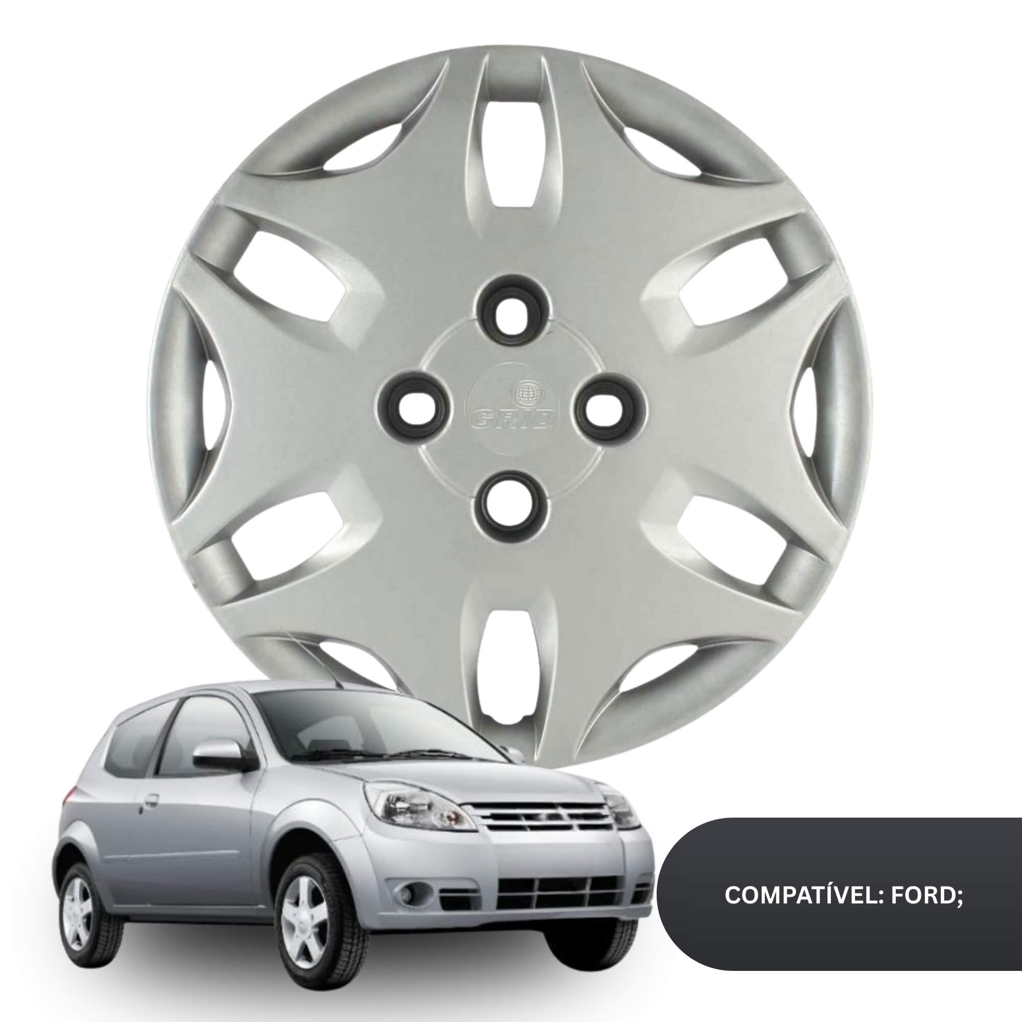 Calota Aro 14" cor Prata Modelo Ka 11/12 Jogo c/ 4 Calotas Grid - 029CB-PTA-E