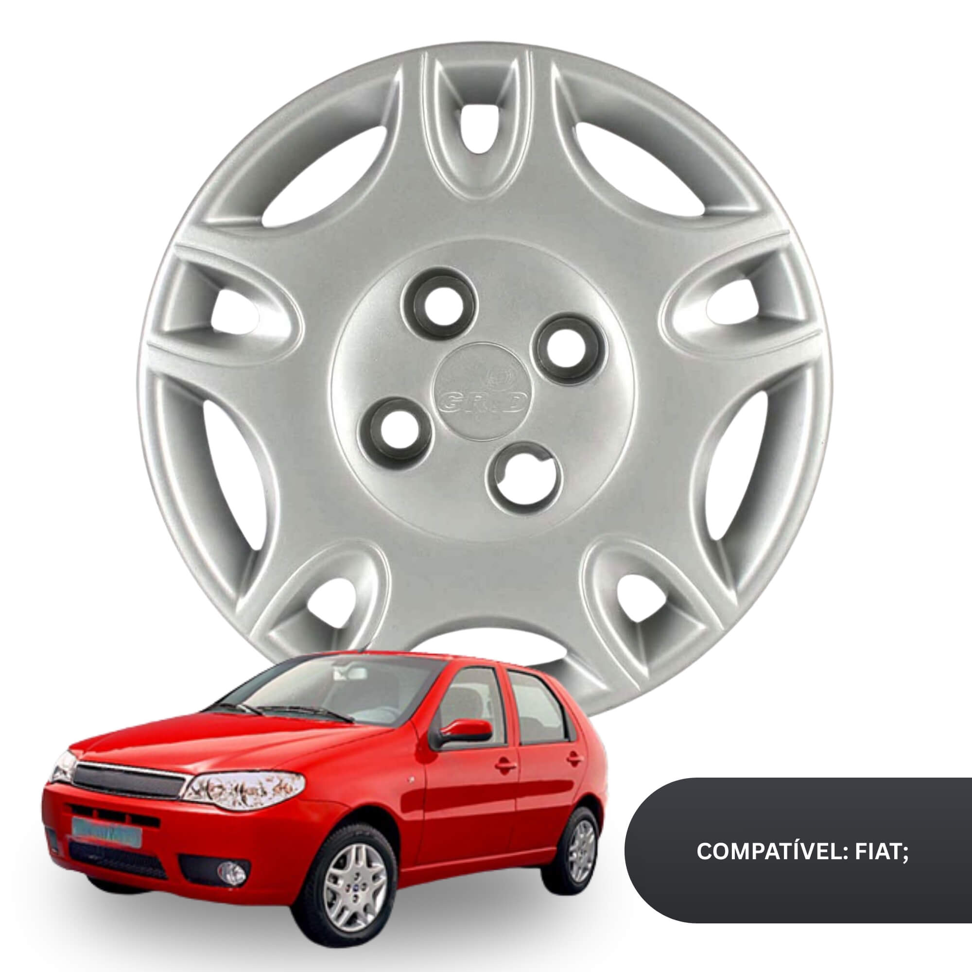 Calota Aro 13" cor Prata modelo Palio Fire 2004 Jogo c/ 4 Calotas Grid - 050CB-PTA-E