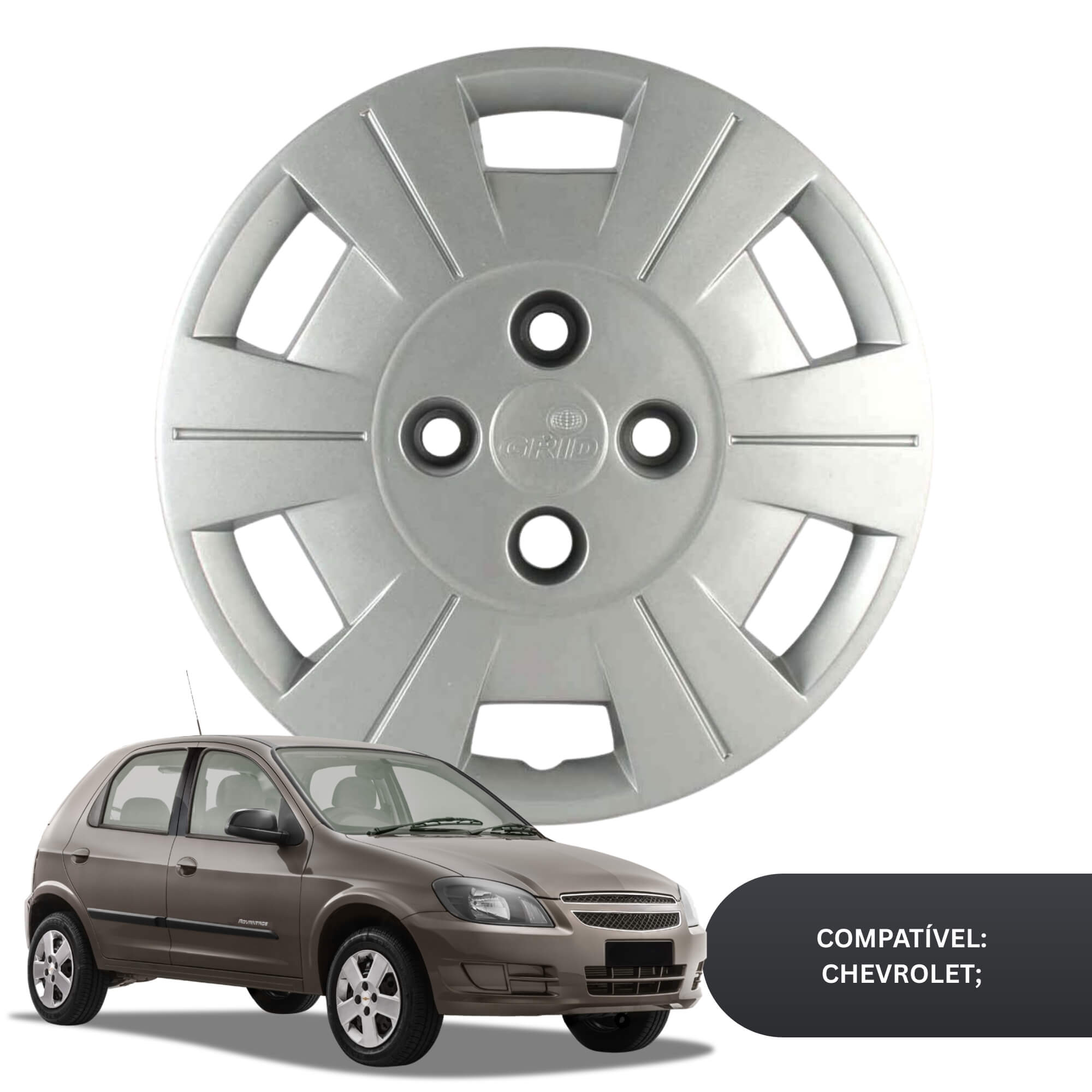 Calota Aro 13" cor Prata modelo Celta 2000 Jogo c/ 4 Calotas Grid - 057CB-PTA-E