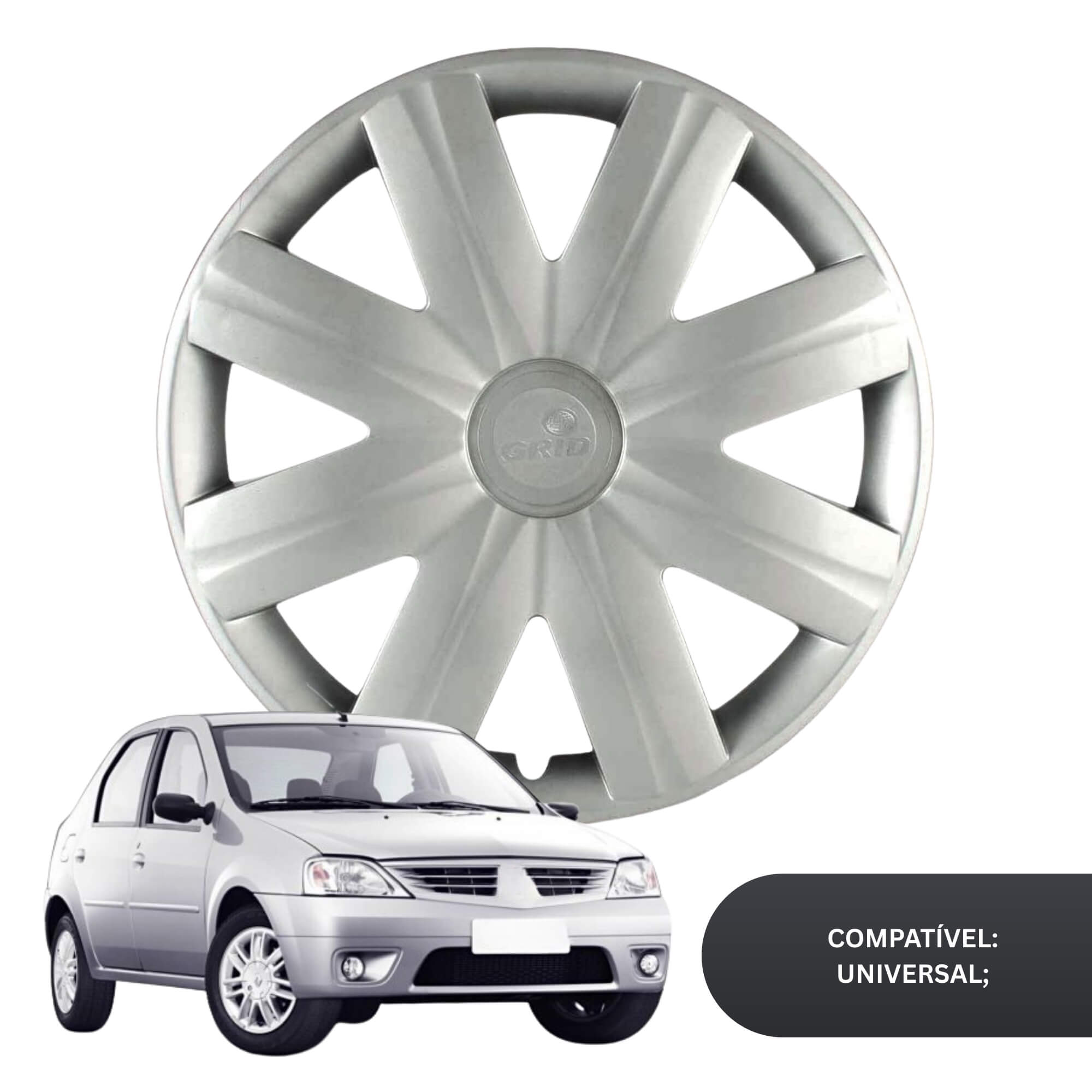 Calota Aro 14" cor Prata Modelo Clio/Logan 07/08 Jogo c/ 4 Calotas Grid - 065AR-PTA-E