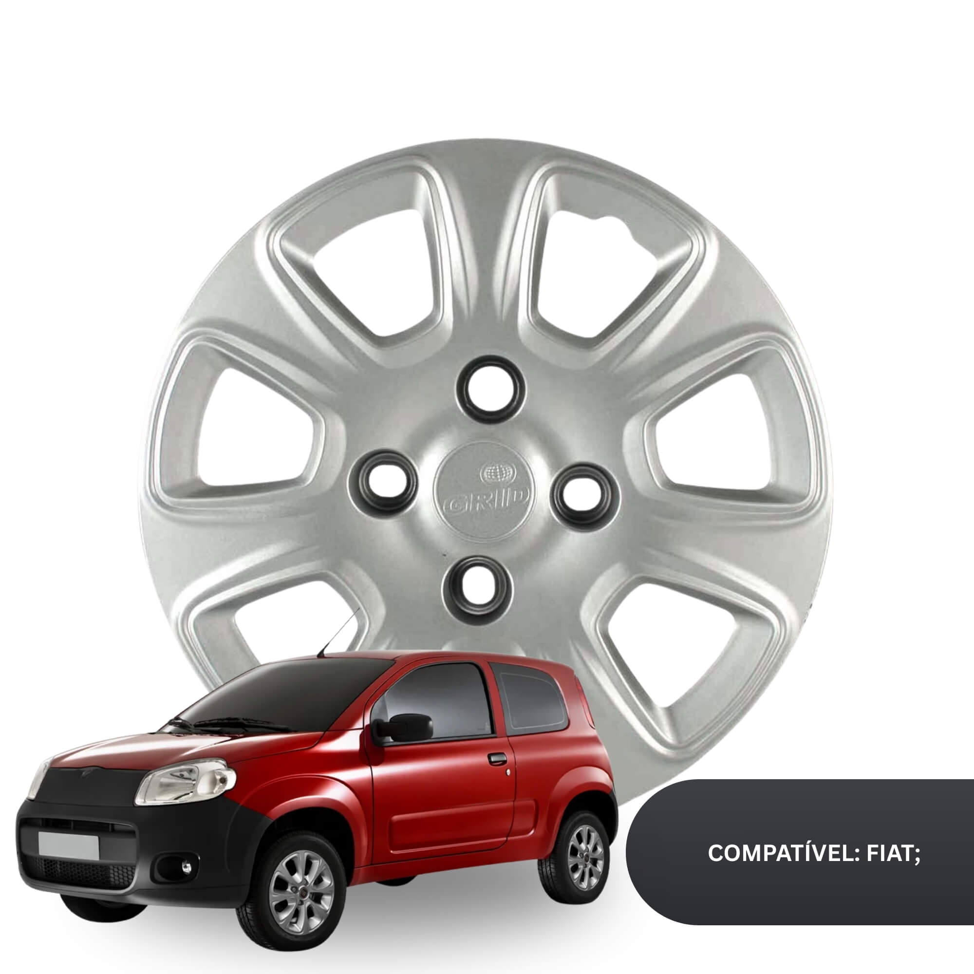Calota Aro 13" cor Prata Modelo Uno Vivace 1.0 11/13 Jogo c/ 4 Calotas Grid - 076CB-PTA-E