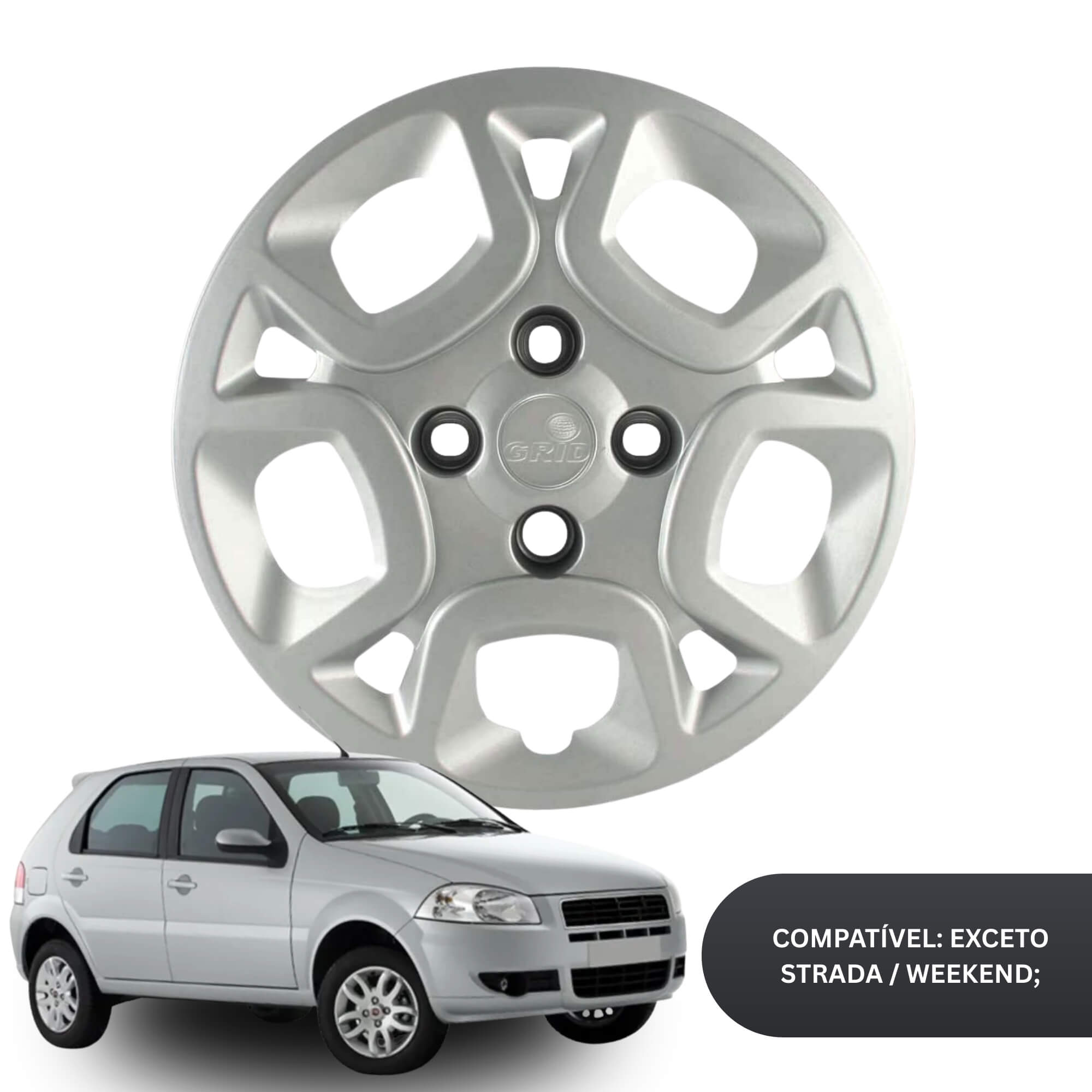 Calota Aro 14" cor Prata Modelo Uno Attractive 1.4 2011 Jogo c/ 4 Calotas Grid - 077CB-PTA-E