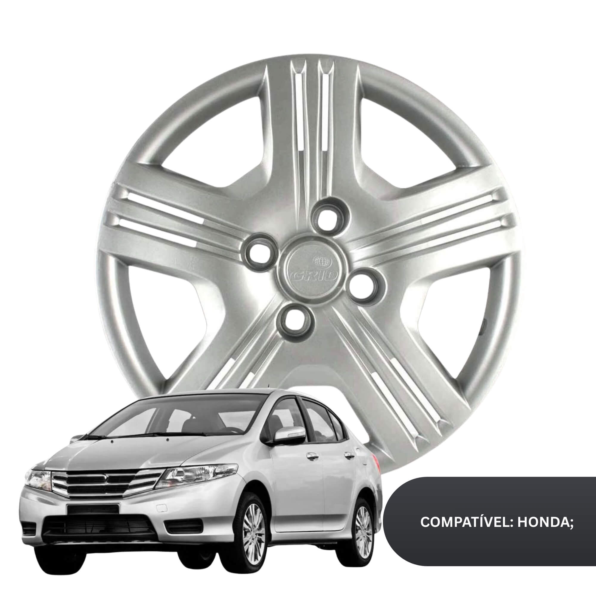 Calota Aro 15" cor Prata Modelo Fit/City 10/13 Jogo c/ 4 Calotas Grid - 089CP-PTA-E