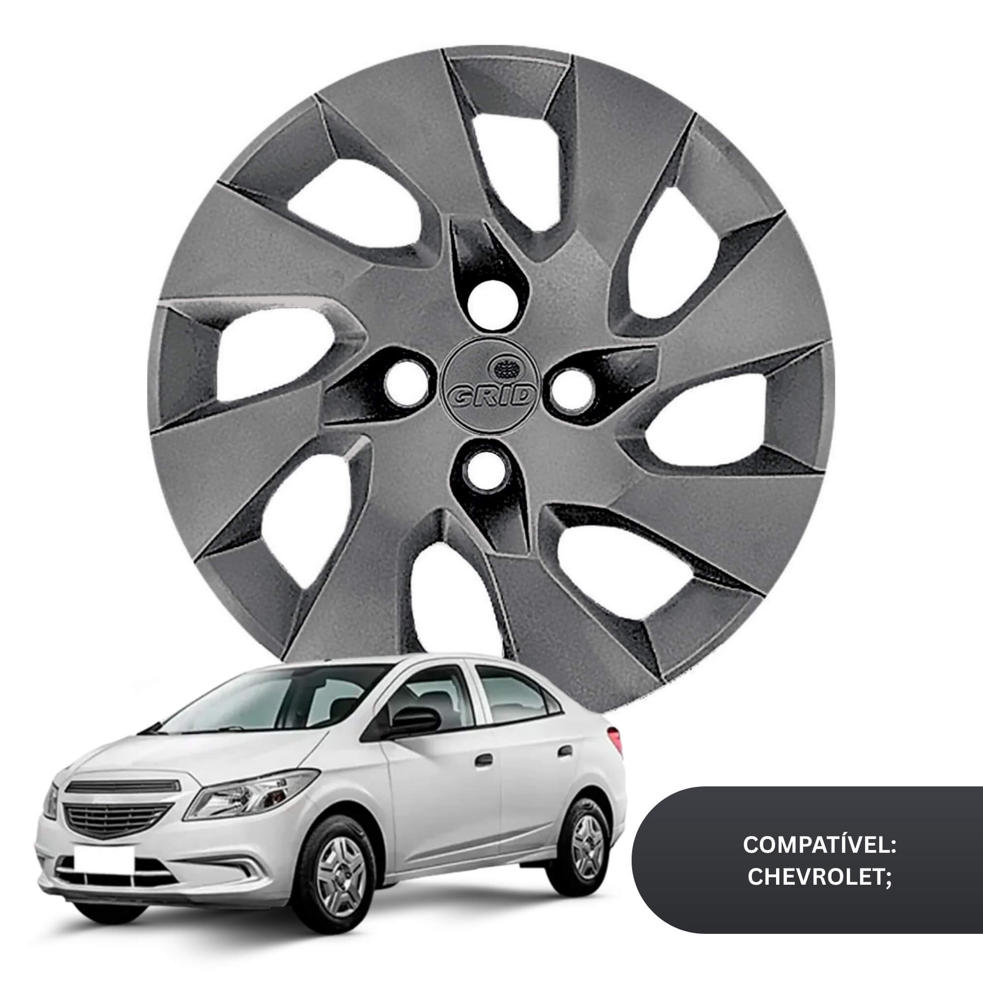 Calota Aro 14" cor Grafite Modelo Onix/Prisma 14/16 Jogo c/ 4 Calotas Grid - 133CB-GFT-E