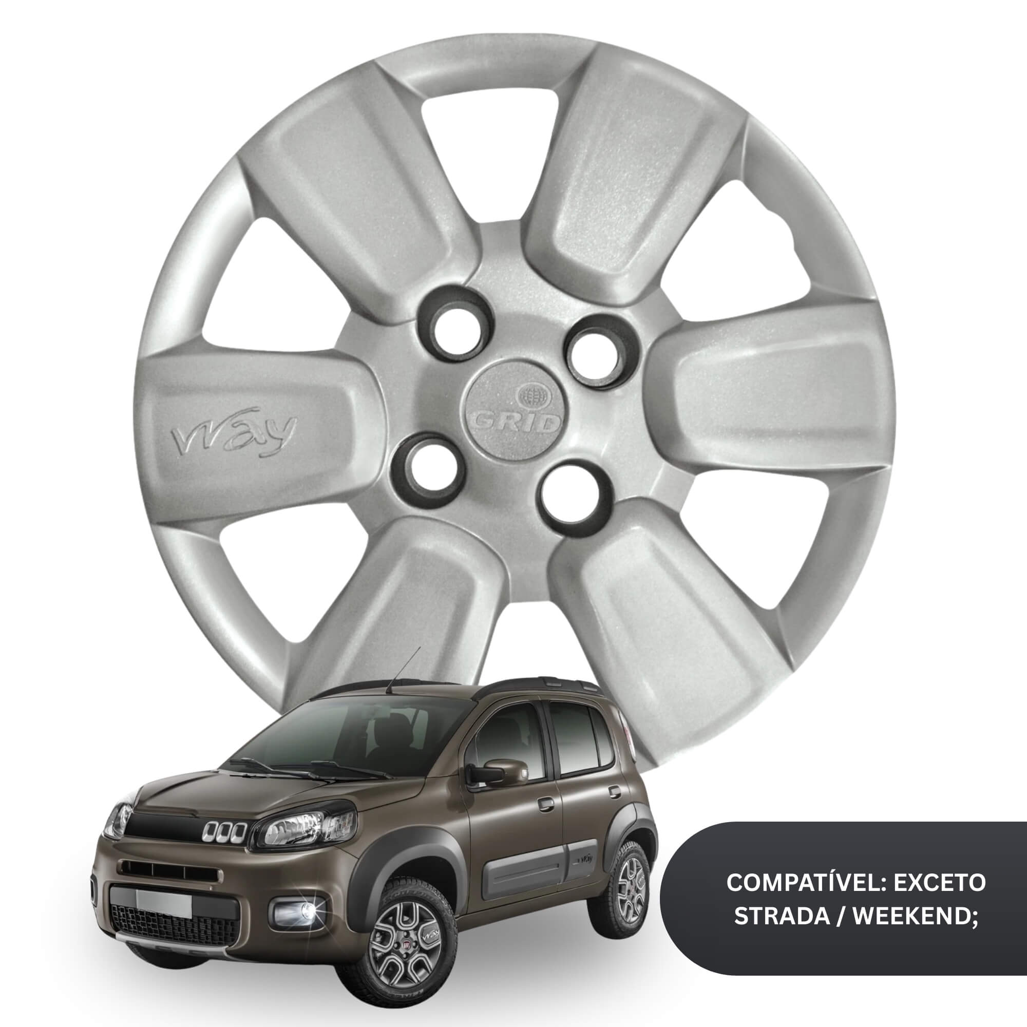 Calota Aro 14" cor Prata Modelo Uno Way 2014 Jogo c/ 4 Calotas Grid - 156CB-PTA-E