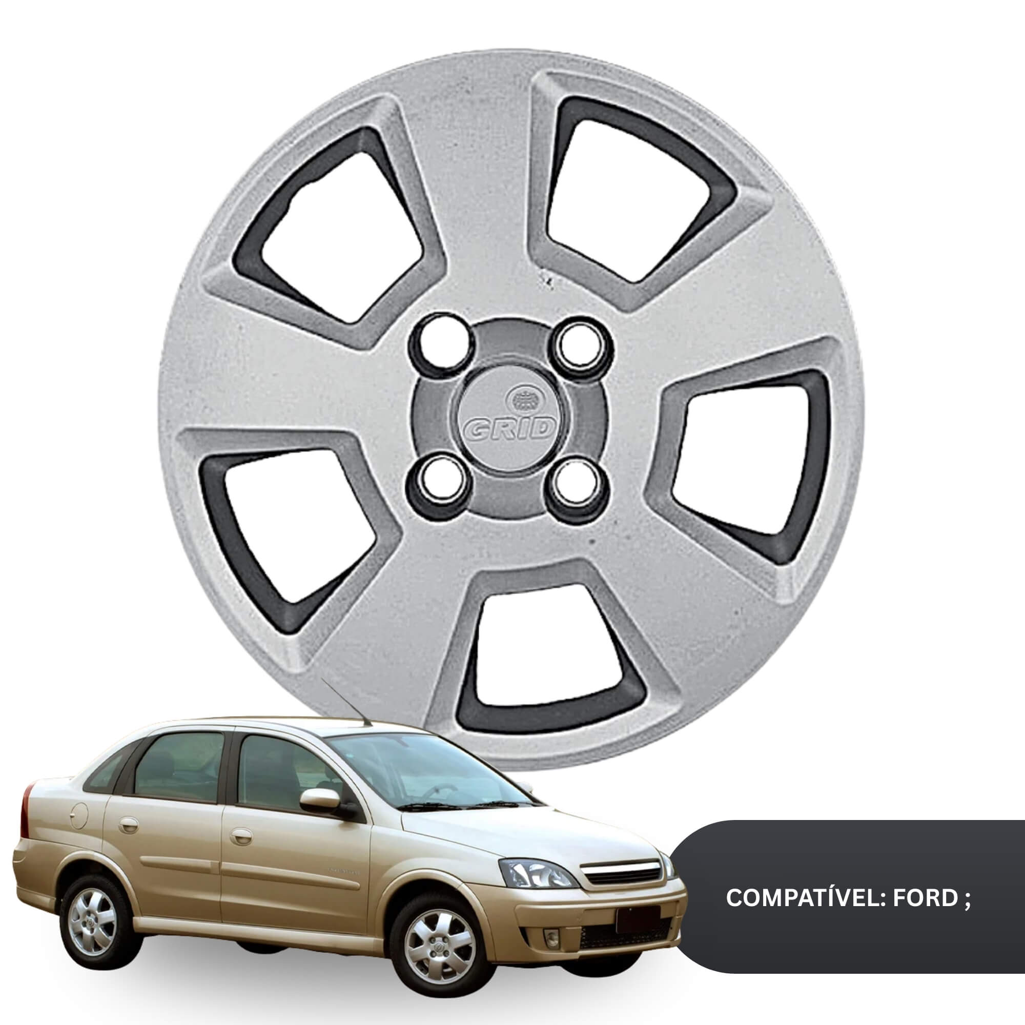 Calota Aro 14" cor Prata Modelo Fiesta Hatch/Sedan 08/12 Jogo c/ 4 Calotas Grid - 177CB-PTA-E