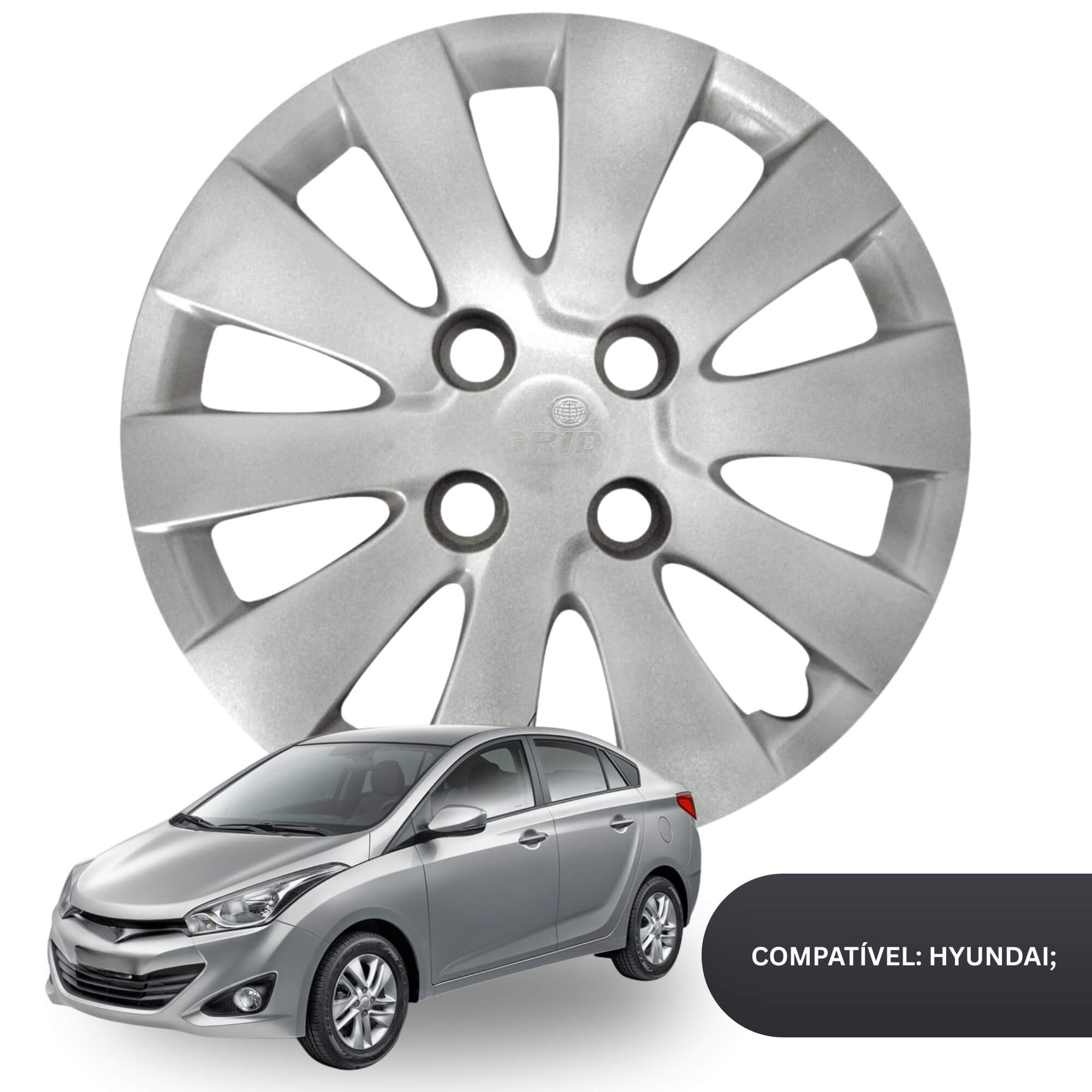 Calota Aro 14" cor Prata Modelo HB20 Hatch/Sedan 14/15 Jogo c/ 4 Calotas Grid - 185CB-PTA-E