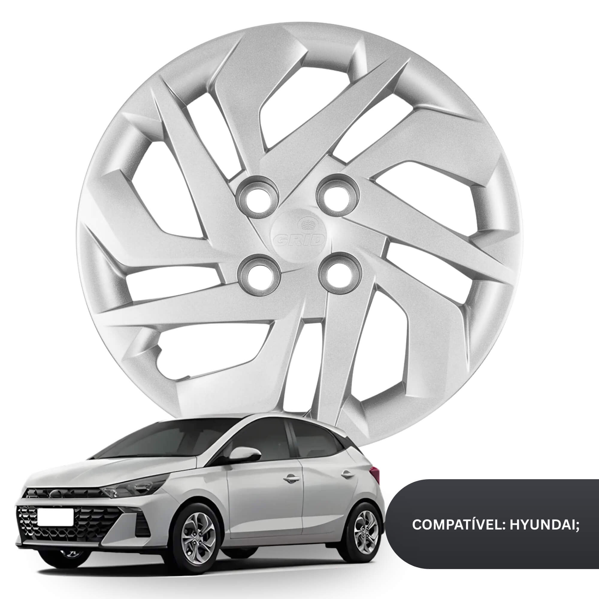Calota Aro 14" cor Prata Modelo HB20 2020 Jogo c/ 4 Calotas Grid - 187CB-PTA-E