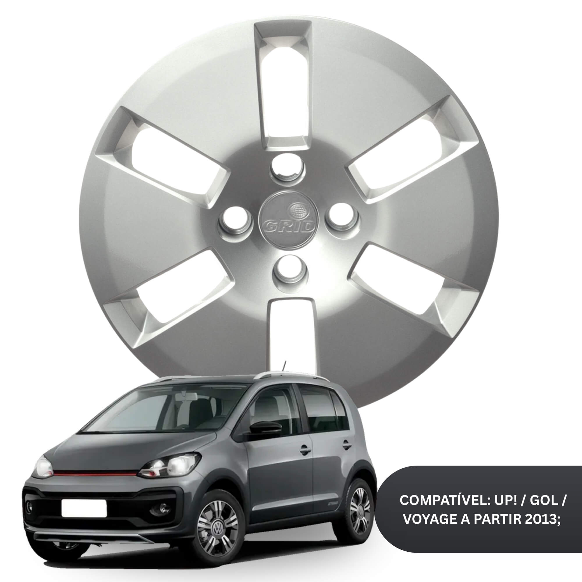 Calota Aro 14" cor Prata Modelo UP! 14/16 Jogo c/ 4 Calotas Grid - 188CB-PTA-E