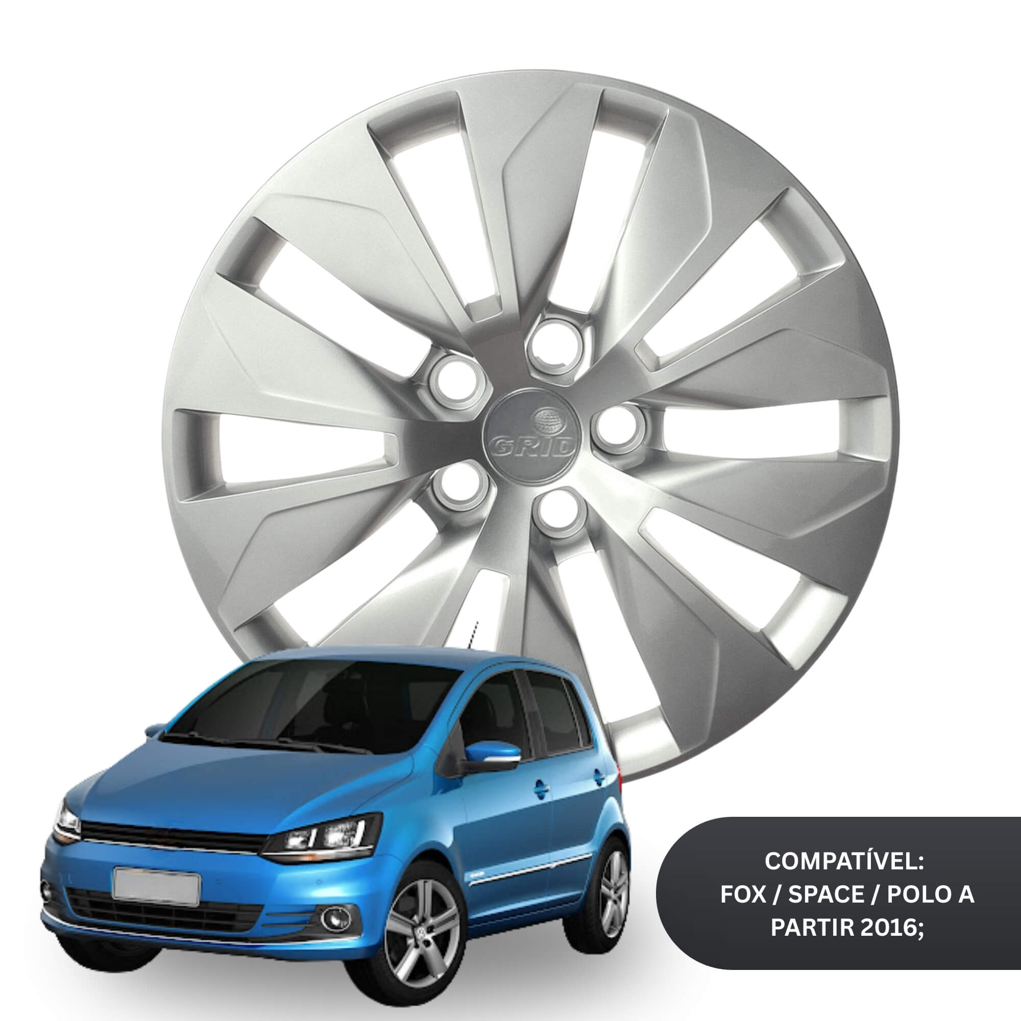 Calota Aro 15" cor Prata Modelo Fox/Space 15/16 Jogo c/ 4 Calotas Grid -189CP-PTA-E