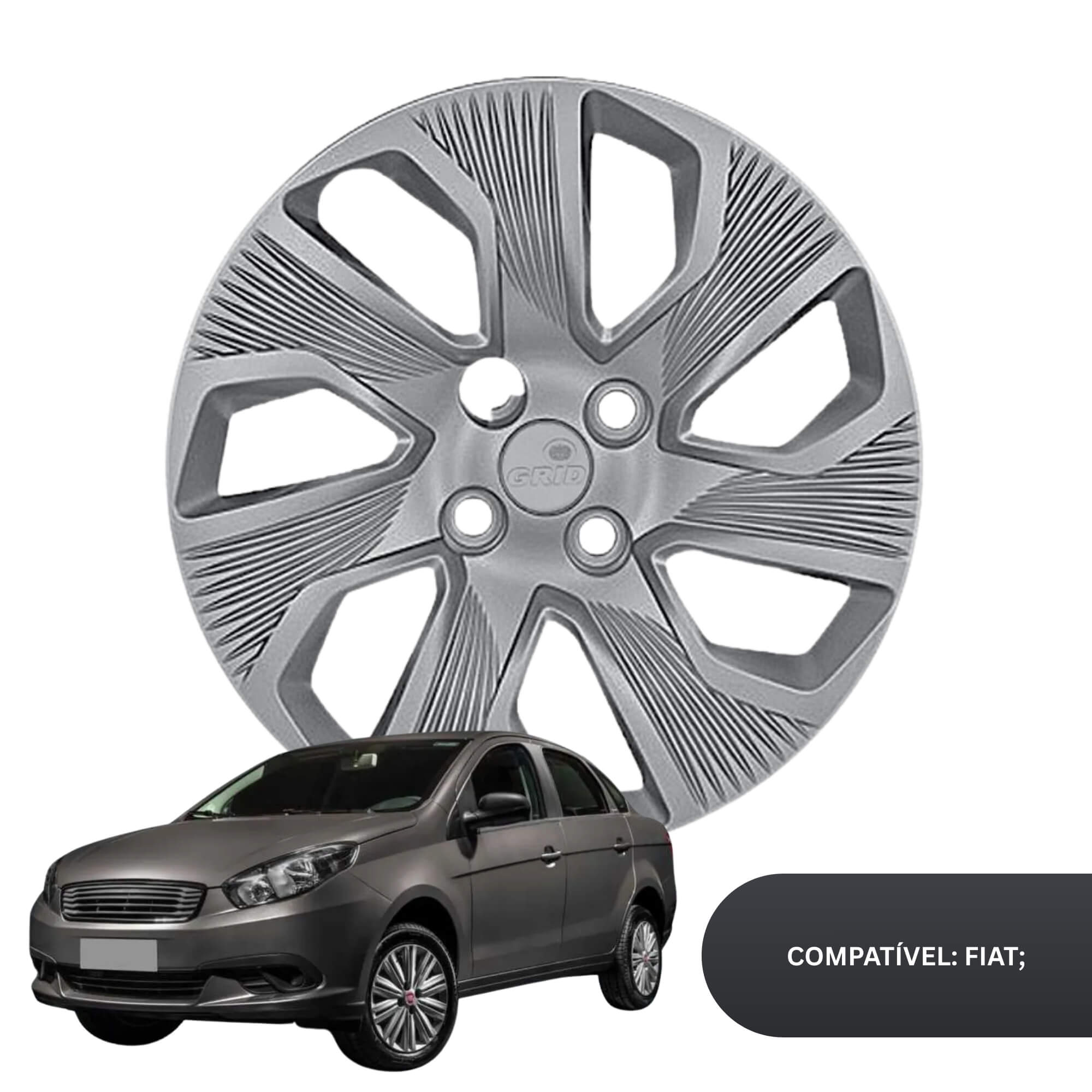 Calota Aro 15" cor Prata modelo Grand Siena 14/15 Jogo c/ 4 Calotas Grid - 214CP-PTA-E