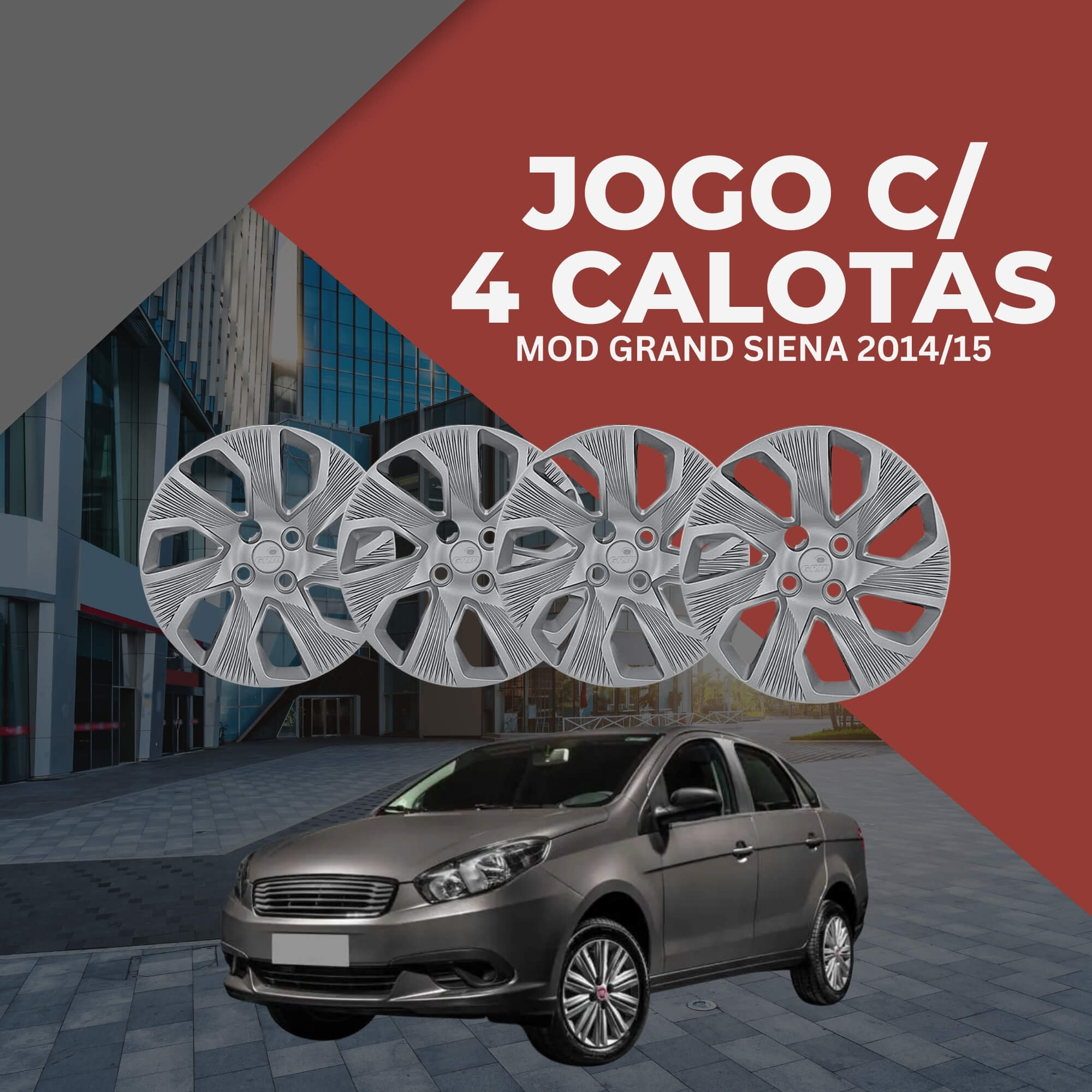 Calota Aro 15" cor Prata modelo Grand Siena 14/15 Jogo c/ 4 Calotas Grid - 214CP-PTA-E