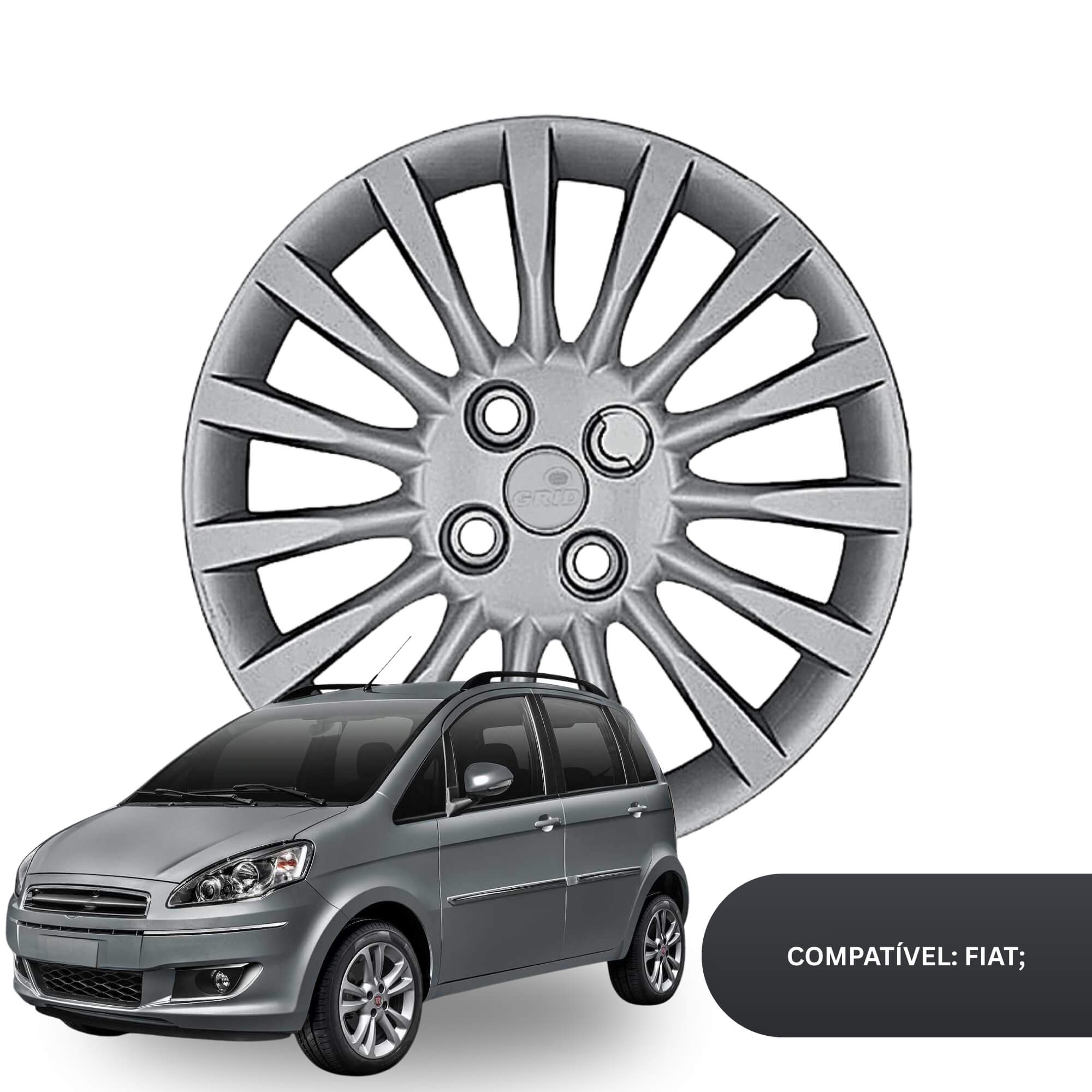Calota Aro 15" cor Prata modelo Idea/Siena/Punto 2011 Jogo c/ 4 Calotas Grid - 216CP-PTA-E