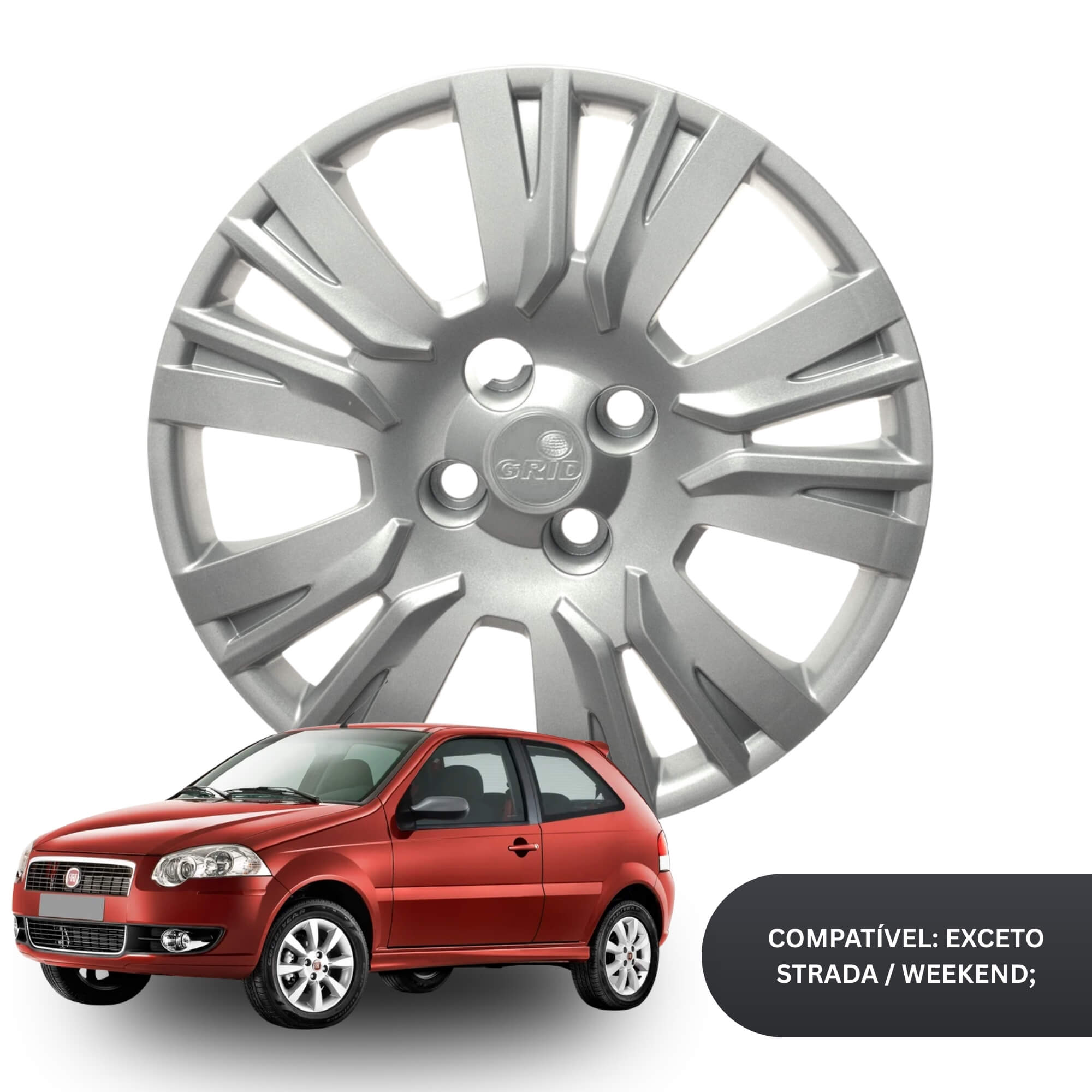 Calota Aro 14" cor Prata modelo Palio Essence 14/16 Jogo c/ 4 Calotas Grid - 221CB-PTA-E
