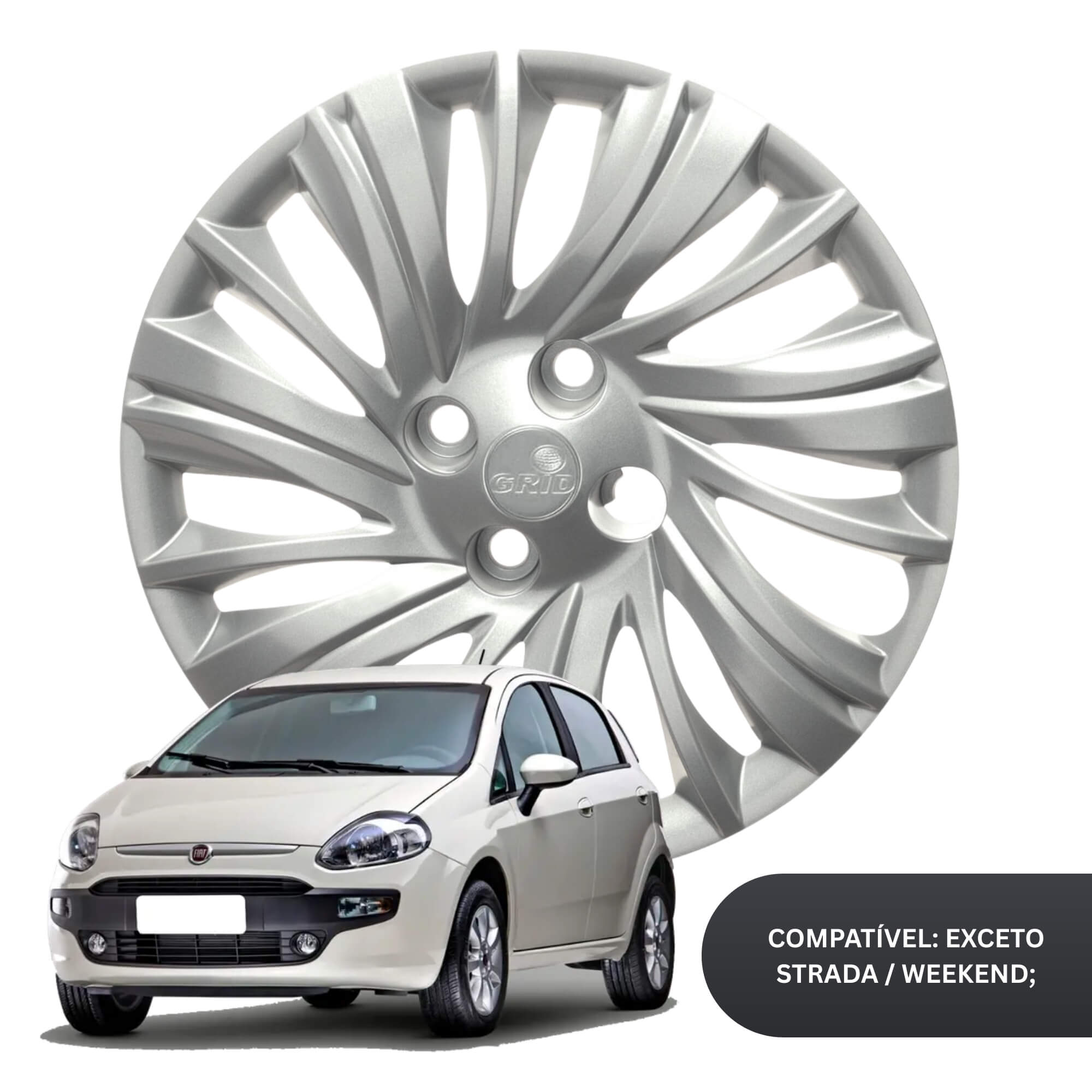 Calota Aro 14" cor Prata modelo Siena/Palio/Punto 14/16 Jogo c/ 4 Calotas Grid - 224CB-PTA-E