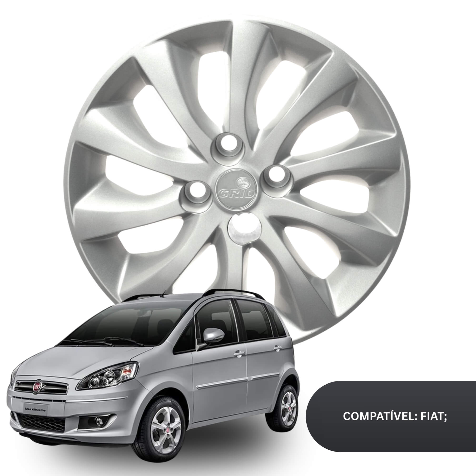 Calota Aro 15" cor Prata Modelo Idea 14/16 Jogo c/ 4 Calotas Grid - 225CP-PTA-E