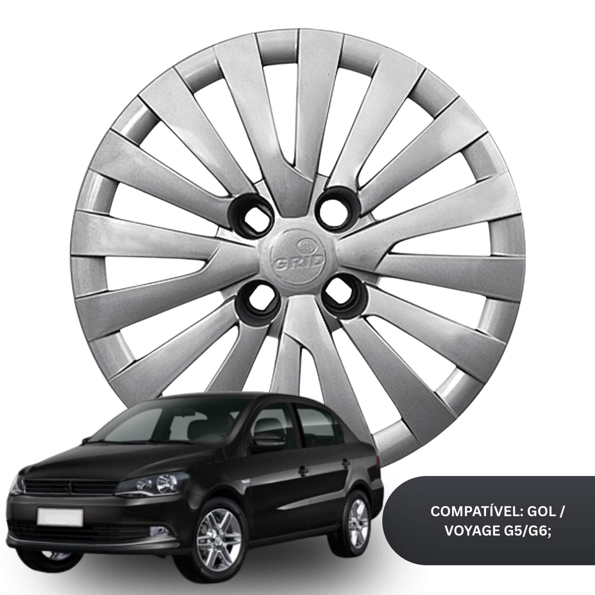 Calota Aro 15" cor Prata modelo Gol/Voyage G5/G6 15/16 Jogo c/ 4 Calotas Grid - 242CP-PTA-E